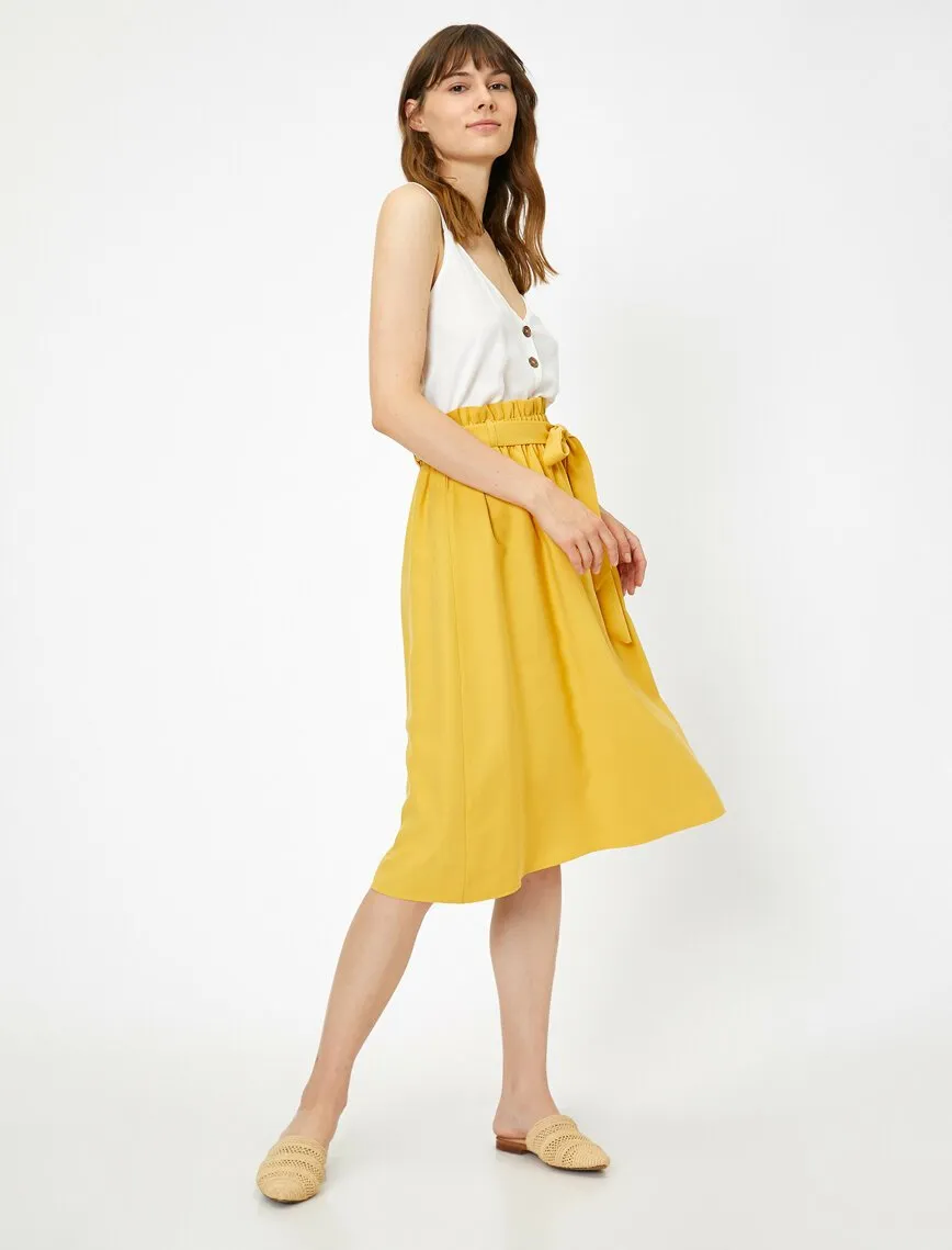 12229 Mustard Tie Waist Midi Skirt