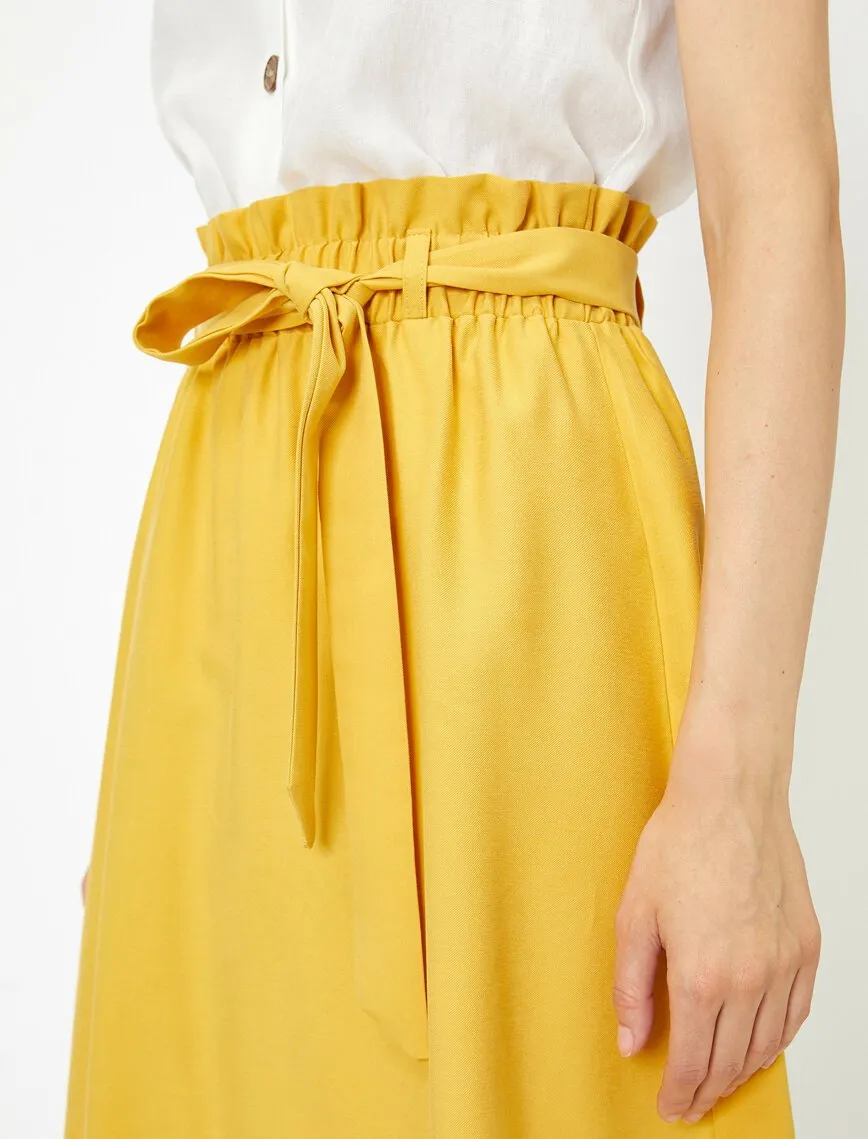12229 Mustard Tie Waist Midi Skirt