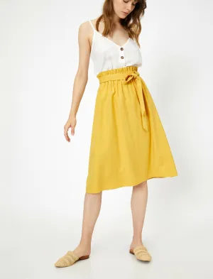 12229 Mustard Tie Waist Midi Skirt