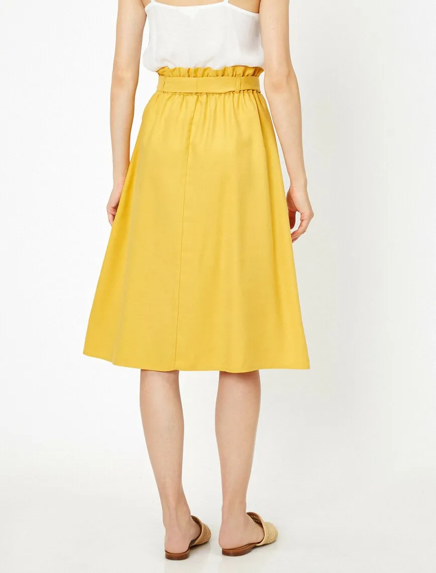 12229 Mustard Tie Waist Midi Skirt