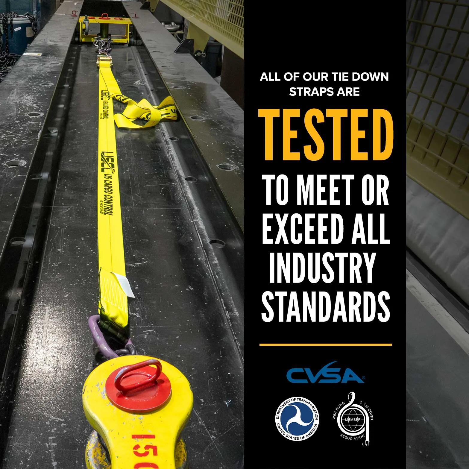 2" x 12' Yellow E-Track Ratchet Strap | Double Stud & Spring E-Fittings