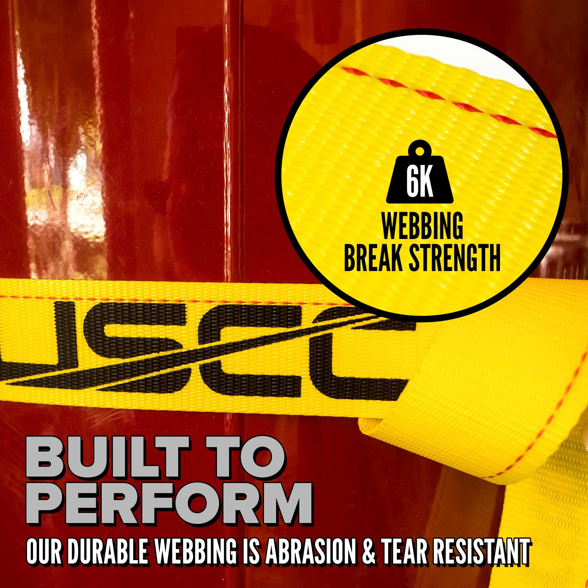 2" x 12' Yellow E-Track Ratchet Strap | Double Stud & Spring E-Fittings