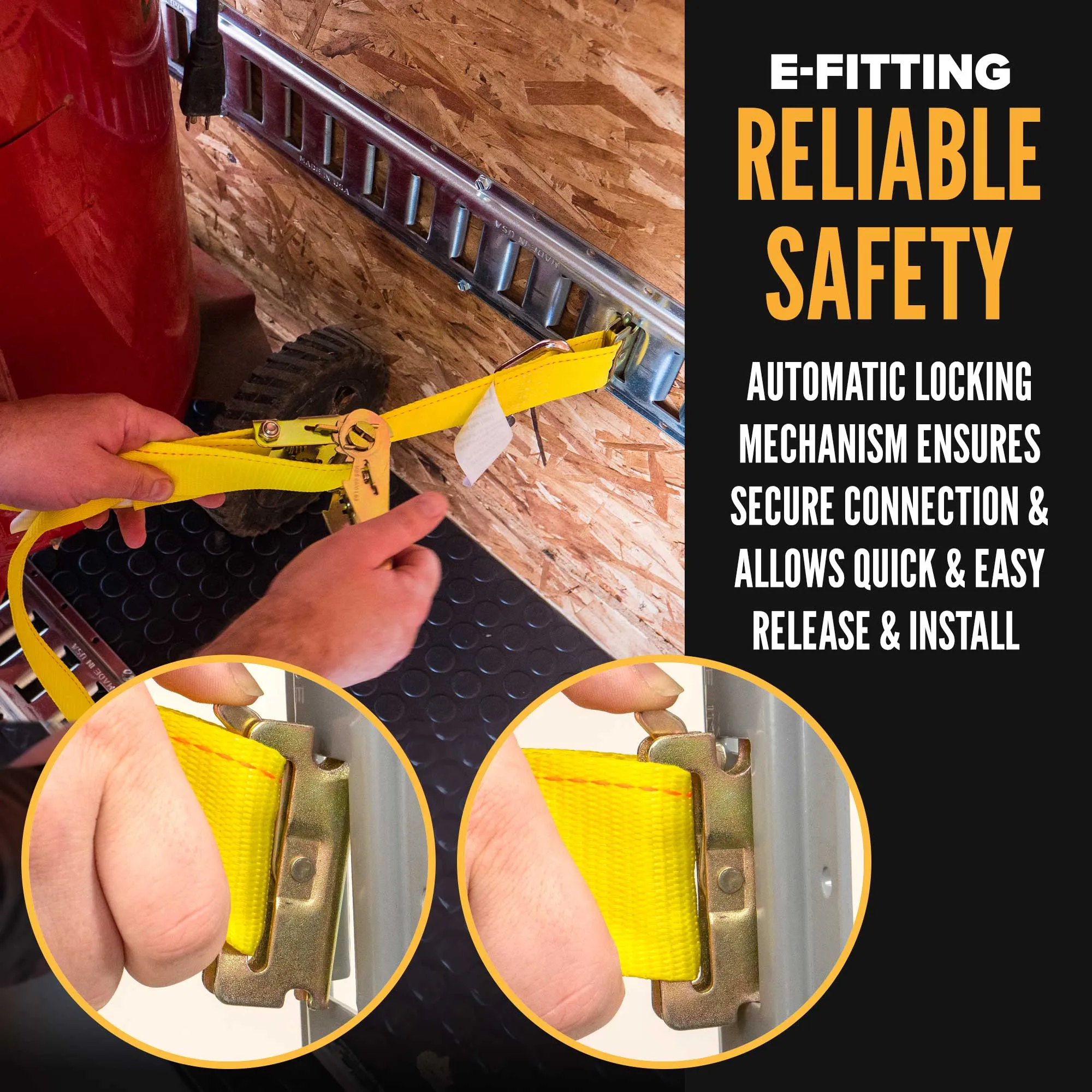 2" x 12' Yellow E-Track Ratchet Strap | Double Stud & Spring E-Fittings