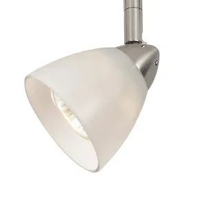 4 87" Tall Serpentine Track Head with Shade in Brushed Steel with White Glass