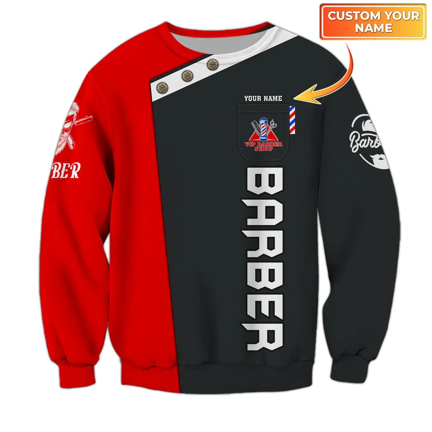 Barber Shop Sweatshirt Barber Custom Name and Year Christmas Shirt