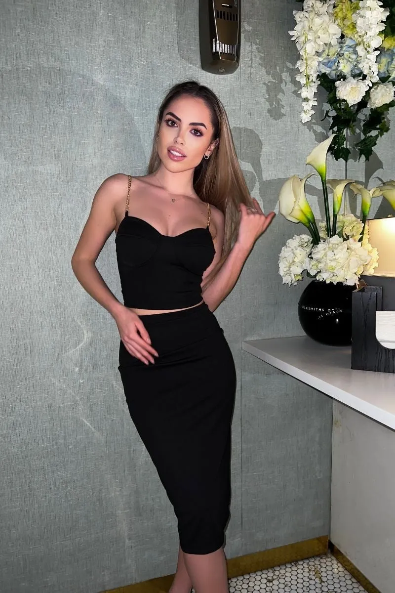 Black  Midi Skirt And Top Co - Ord Set | Matching Skirt Set