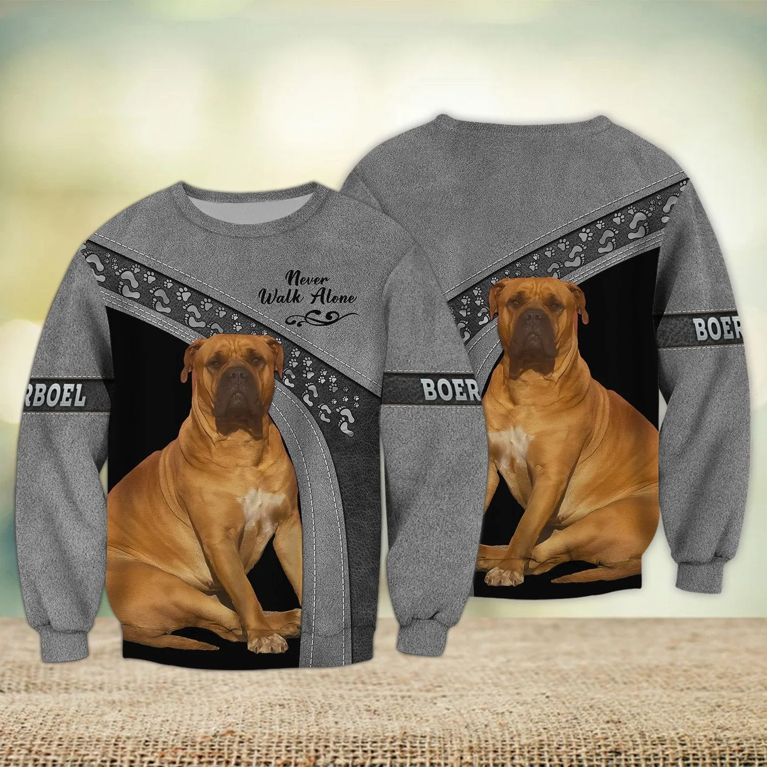 Boerboel Gren and Pink Never Walk Alone 3D Full Print Shirts, Sweatshirt for Loss of Dog Christmas
