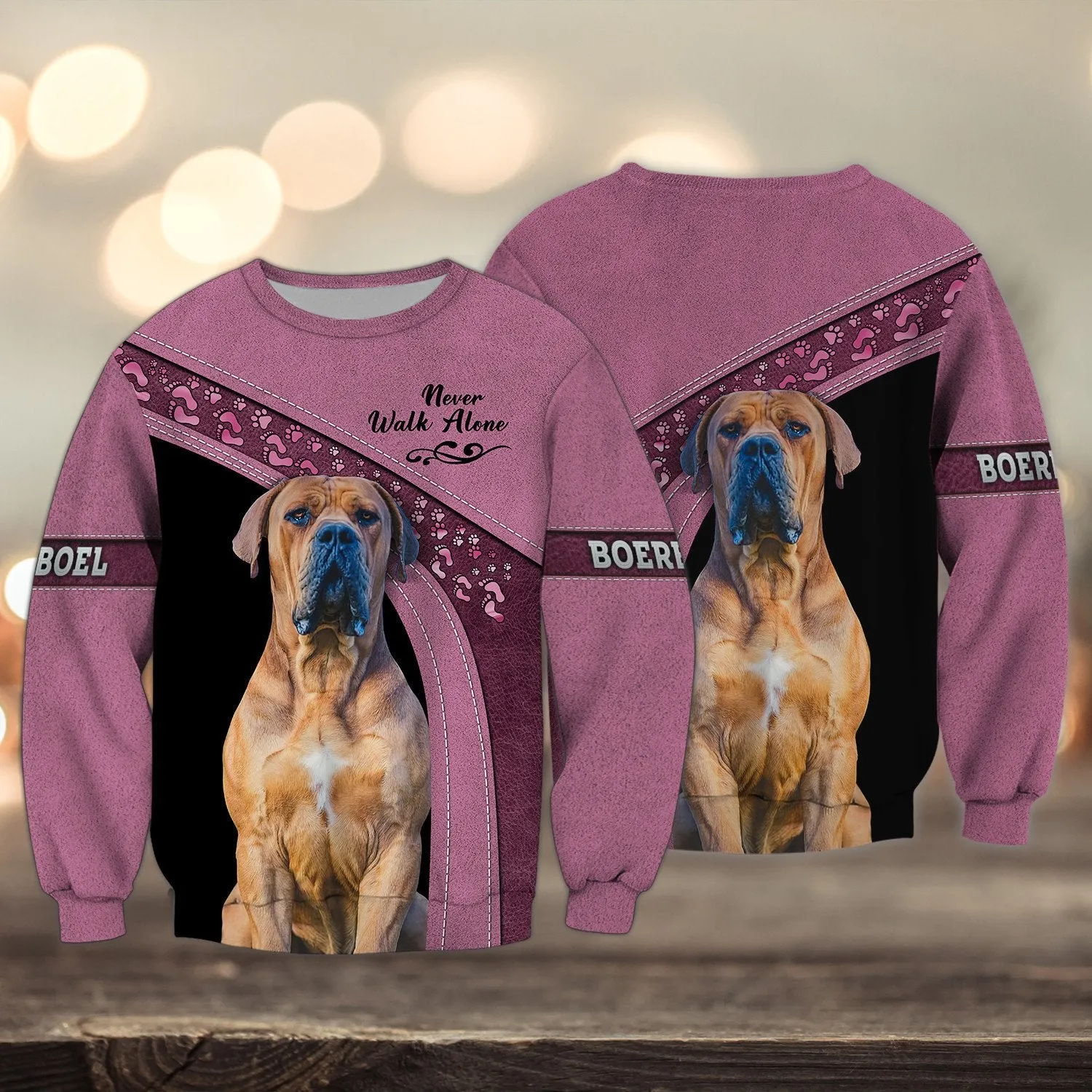Boerboel Gren and Pink Never Walk Alone 3D Full Print Shirts, Sweatshirt for Loss of Dog Christmas