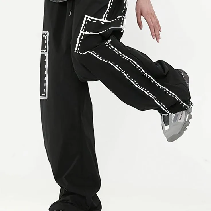Cartoon Lines Printed Y2K Streetwear Loose Mens Fashion Hip Hop Wide Leg Baggy Sweatpant For Mens