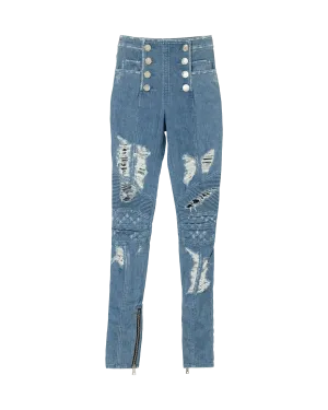 Distressed Button Up Skinny Jeans