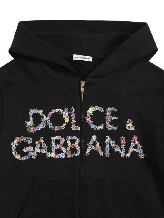 Dolce&amp;Gabbana   Logo print cotton zip-up hoodie 