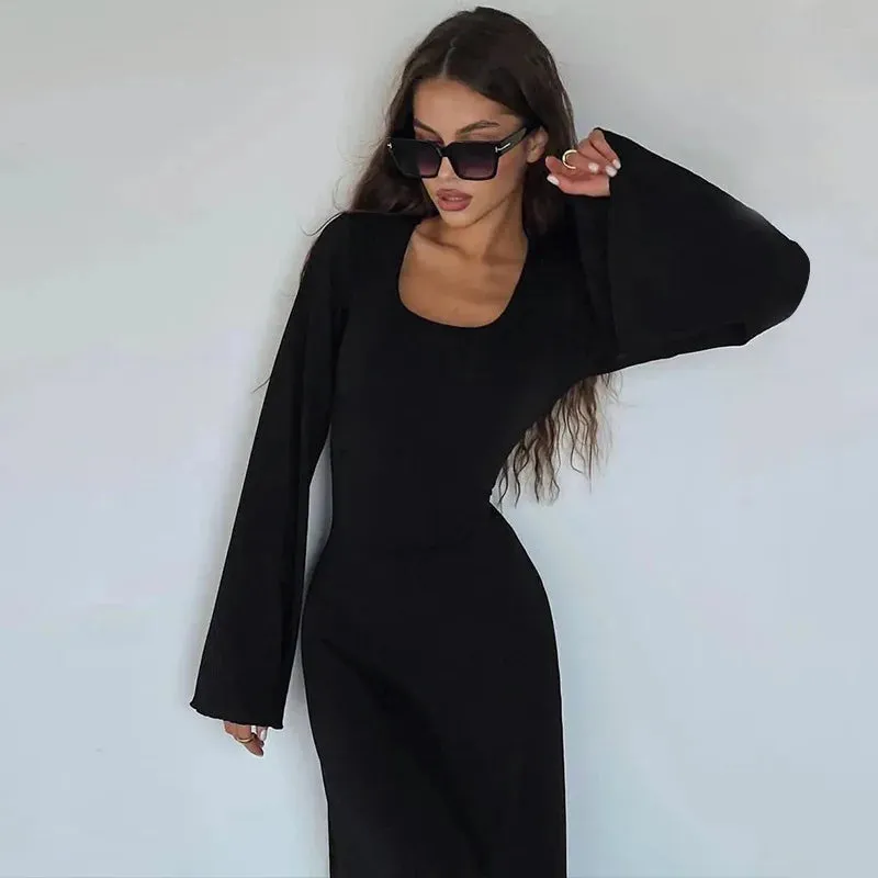 DressBetty - 2024 Elegant Bodycon Flare Sleeve Maxi Dress