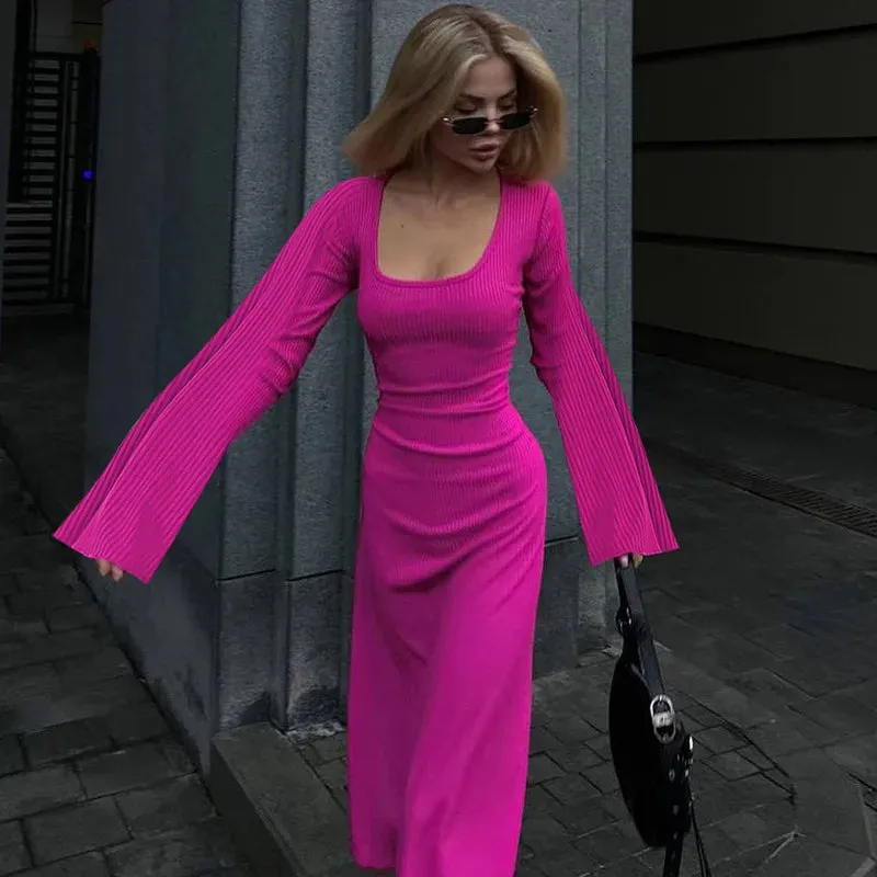 DressBetty - 2024 Elegant Bodycon Flare Sleeve Maxi Dress