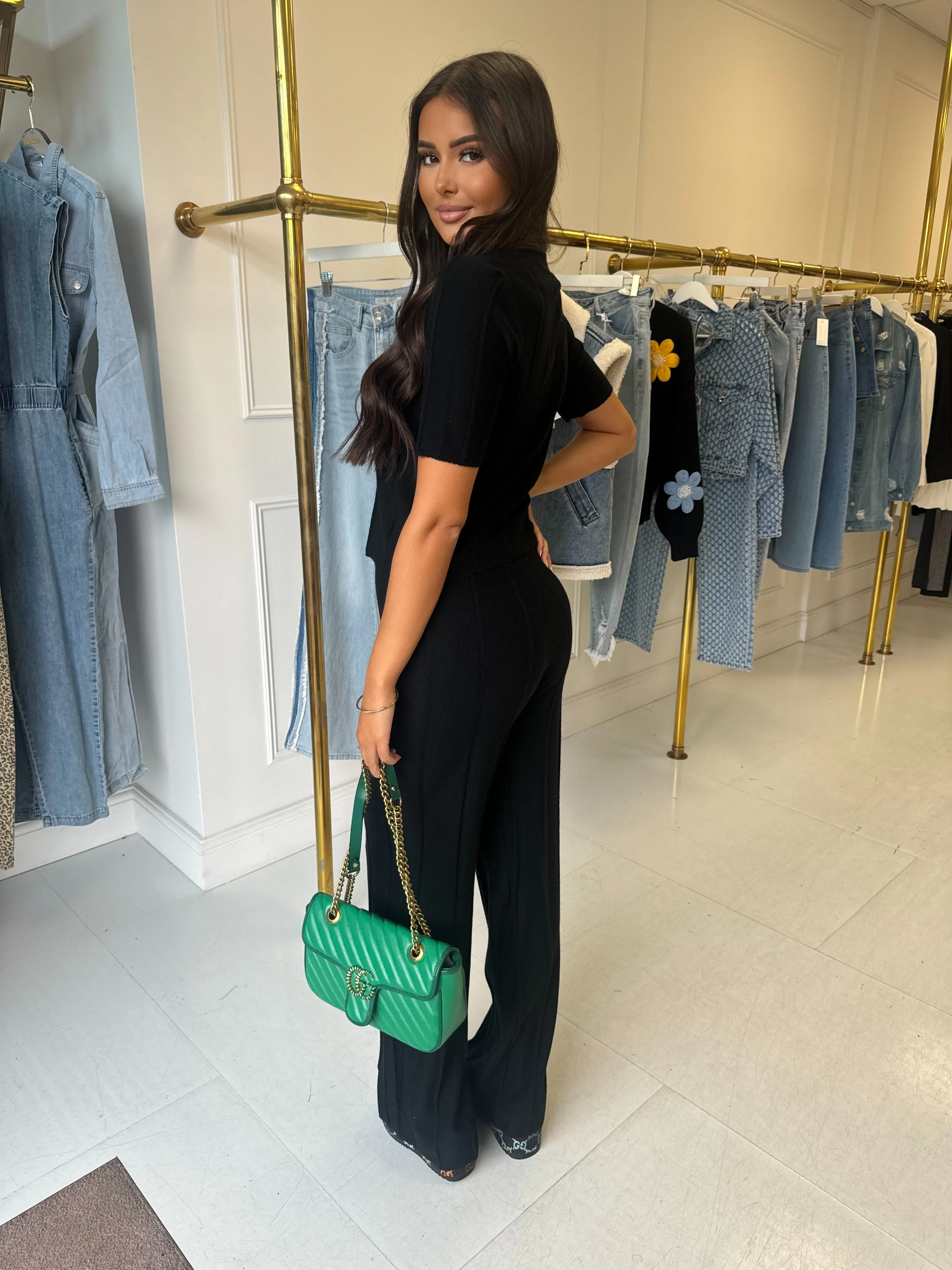 Elsie black soft knit two piece Loungeset