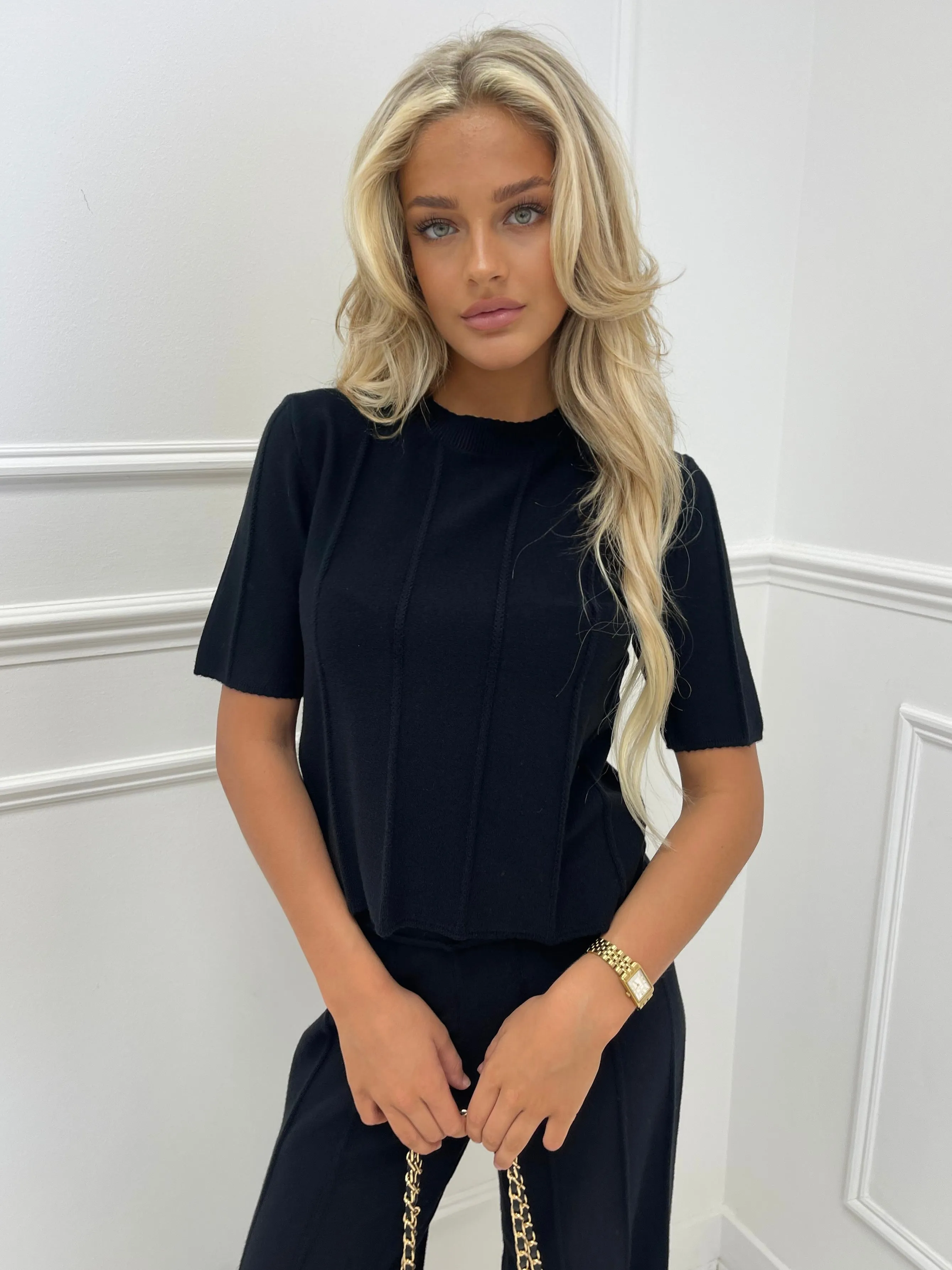 Elsie black soft knit two piece Loungeset