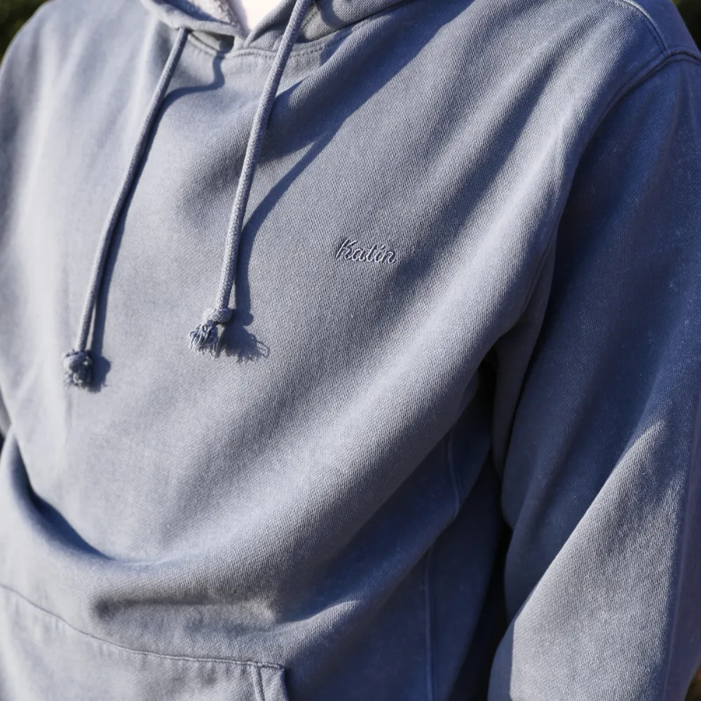 Embroidered Hood Fleece Hoodie Spring Blue Sand Wash
