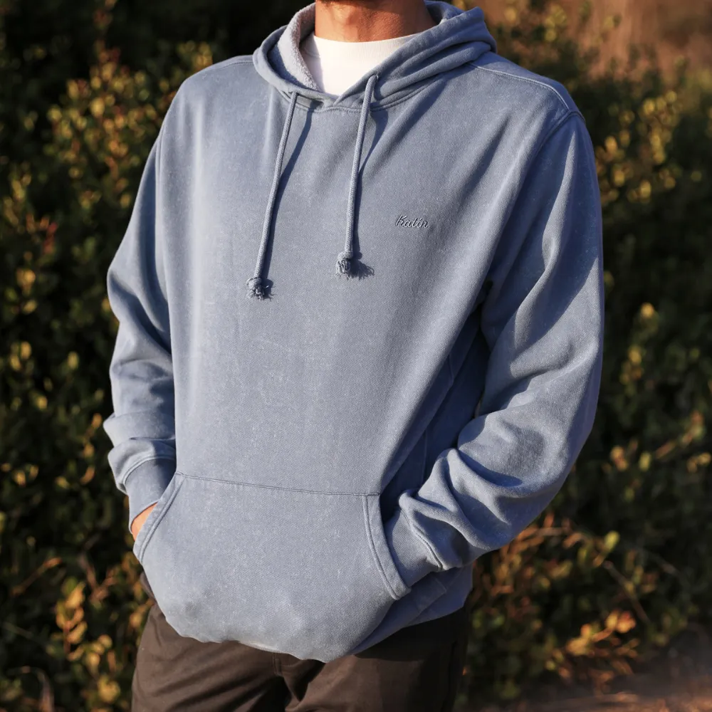 Embroidered Hood Fleece Hoodie Spring Blue Sand Wash