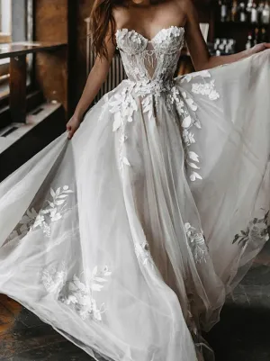 Embroidered Lace Bandeau Wedding Dress Maxi Dress     fg603