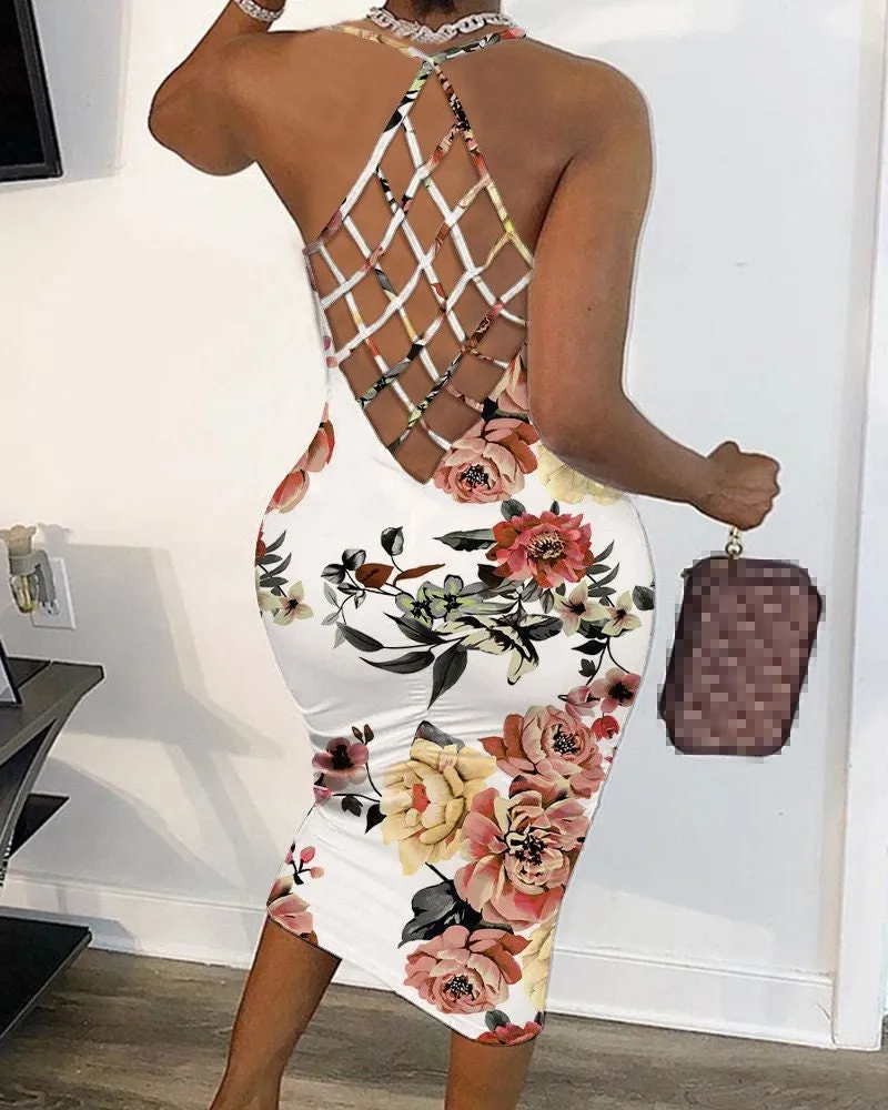 Floral Print Fishnet Dress