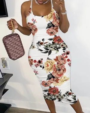 Floral Print Fishnet Dress