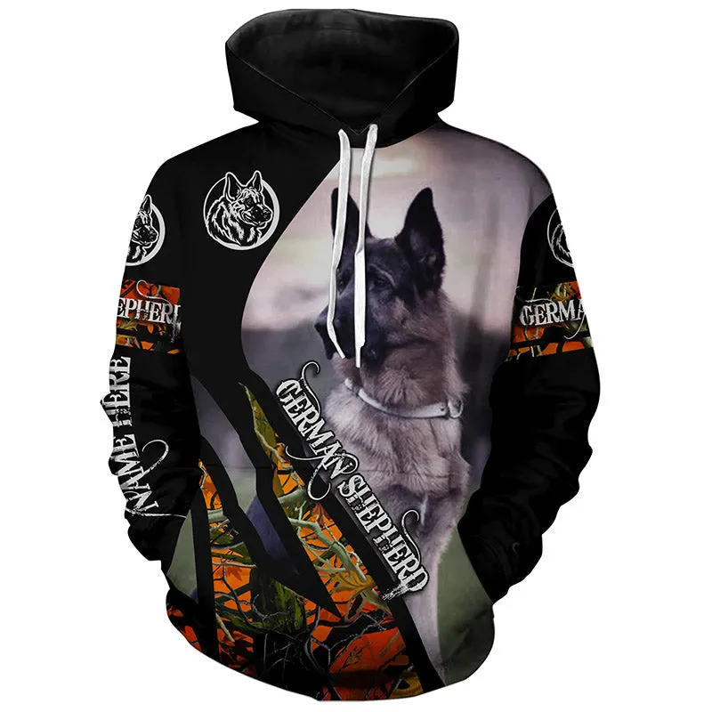 German Shepherd Hunting Dog Orange Camo Customize 3D All Over Print Sweatshirt Hoodie Christmas Shirts