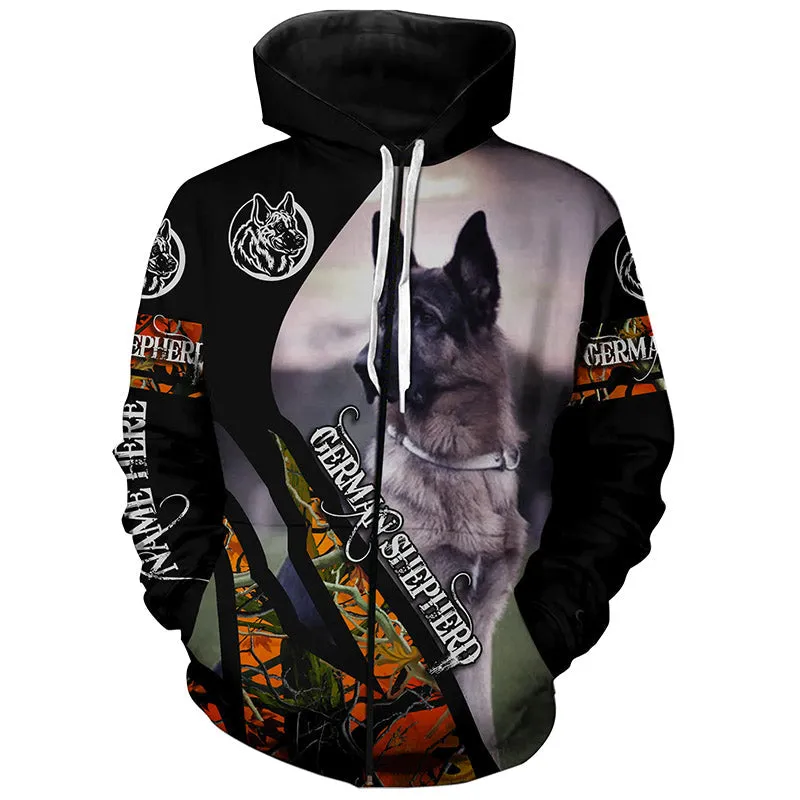 German Shepherd Hunting Dog Orange Camo Customize 3D All Over Print Sweatshirt Hoodie Christmas Shirts