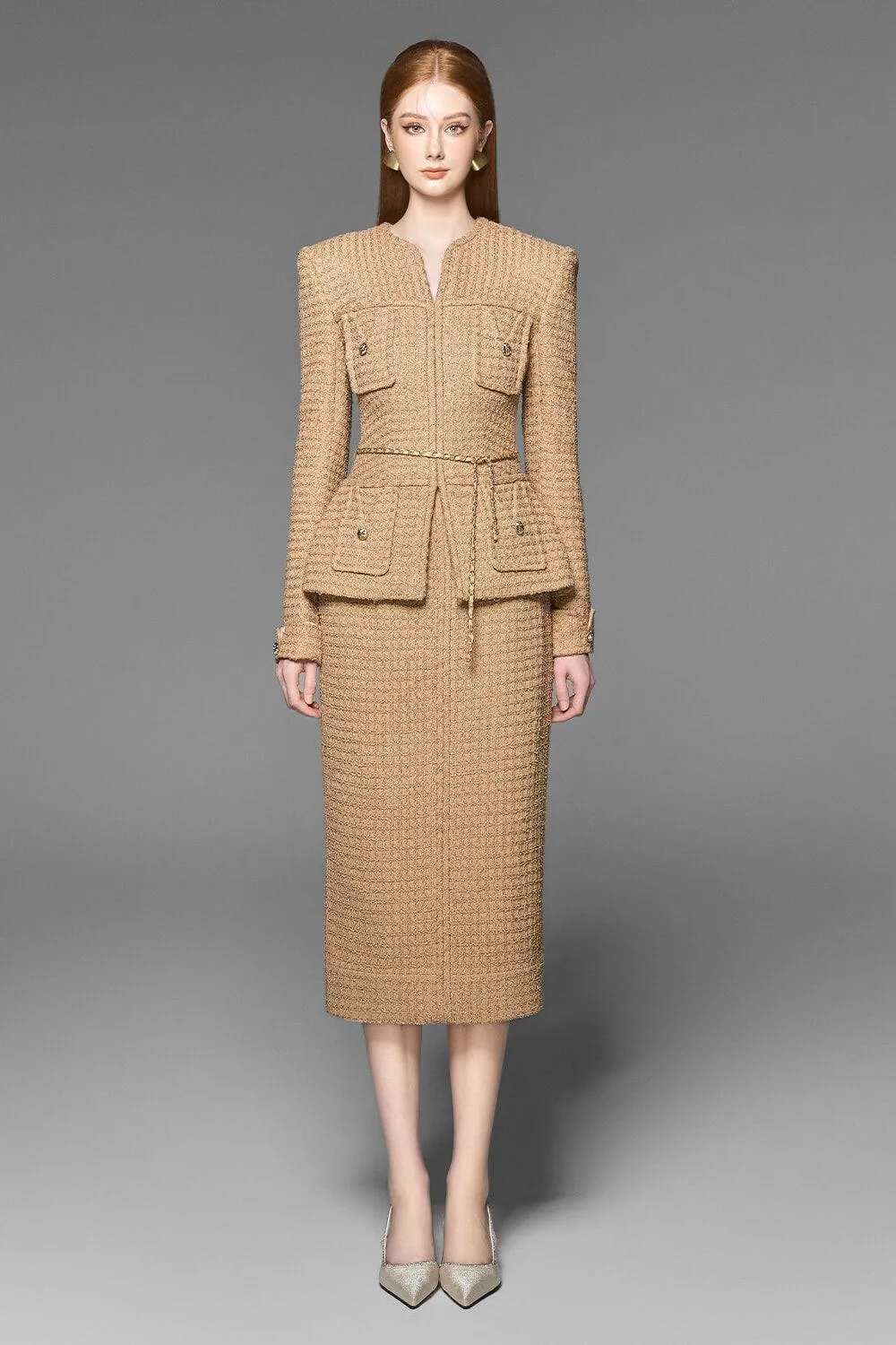 Gigi Peplum V-Neck Tweed Jacket