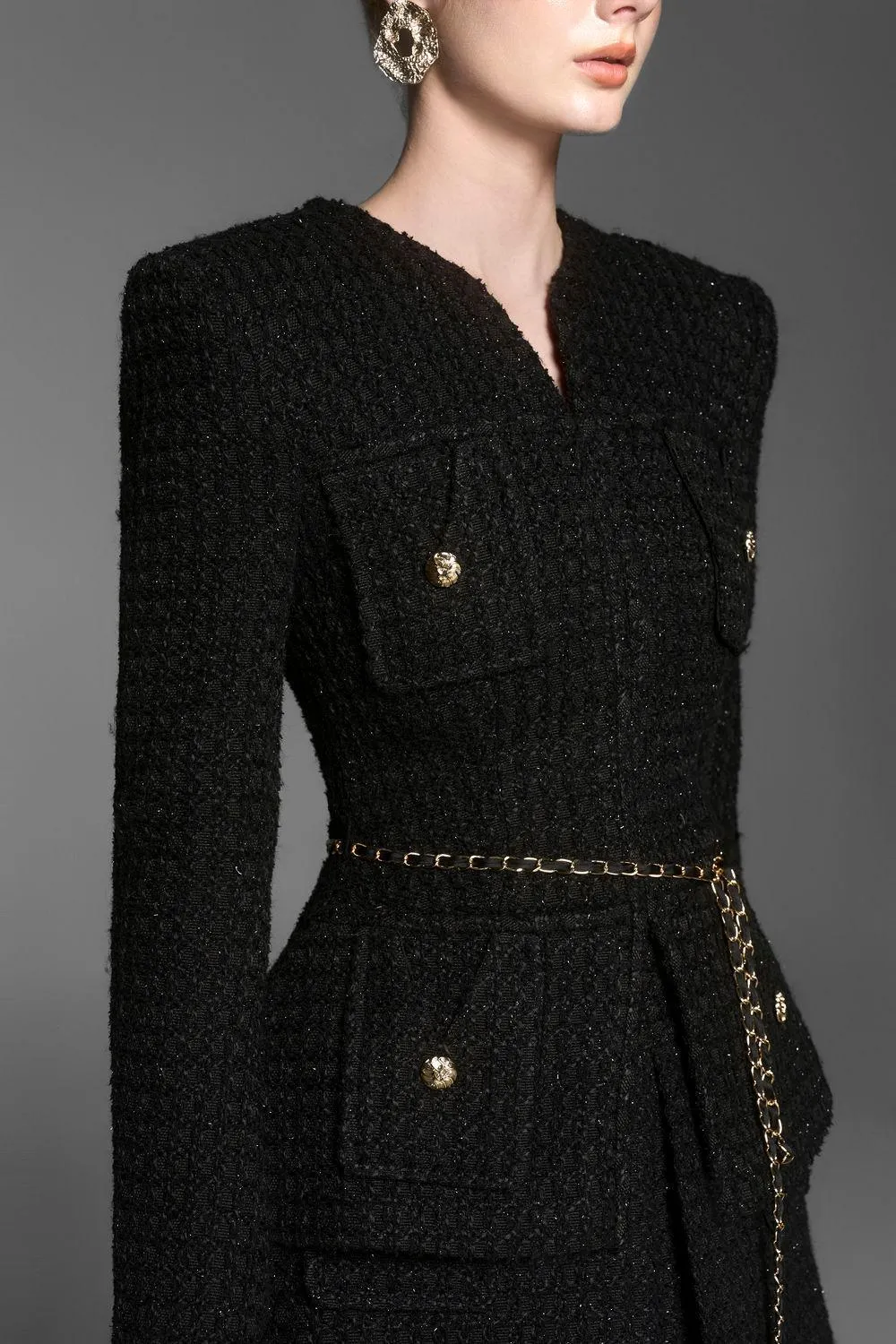 Gigi Peplum V-Neck Tweed Jacket