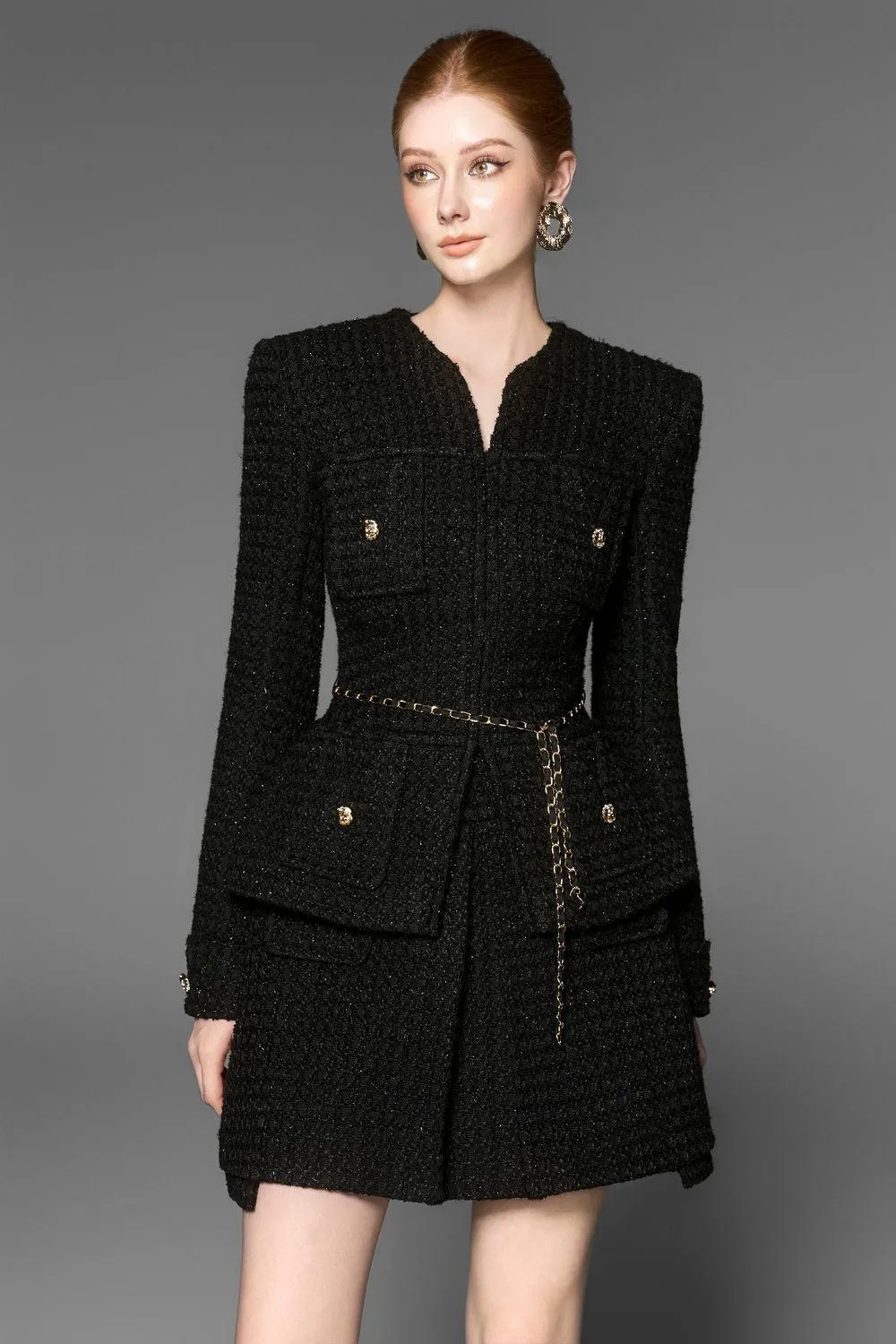 Gigi Peplum V-Neck Tweed Jacket