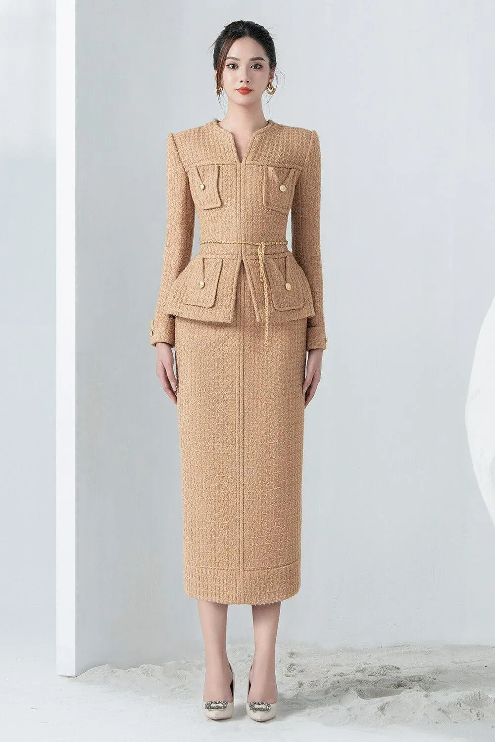 Gigi Peplum V-Neck Tweed Jacket