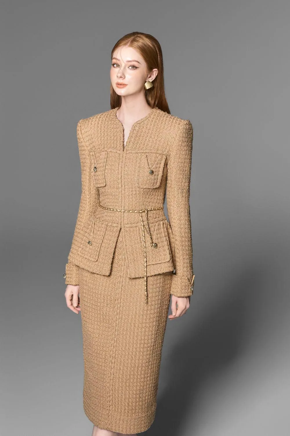 Gigi Peplum V-Neck Tweed Jacket