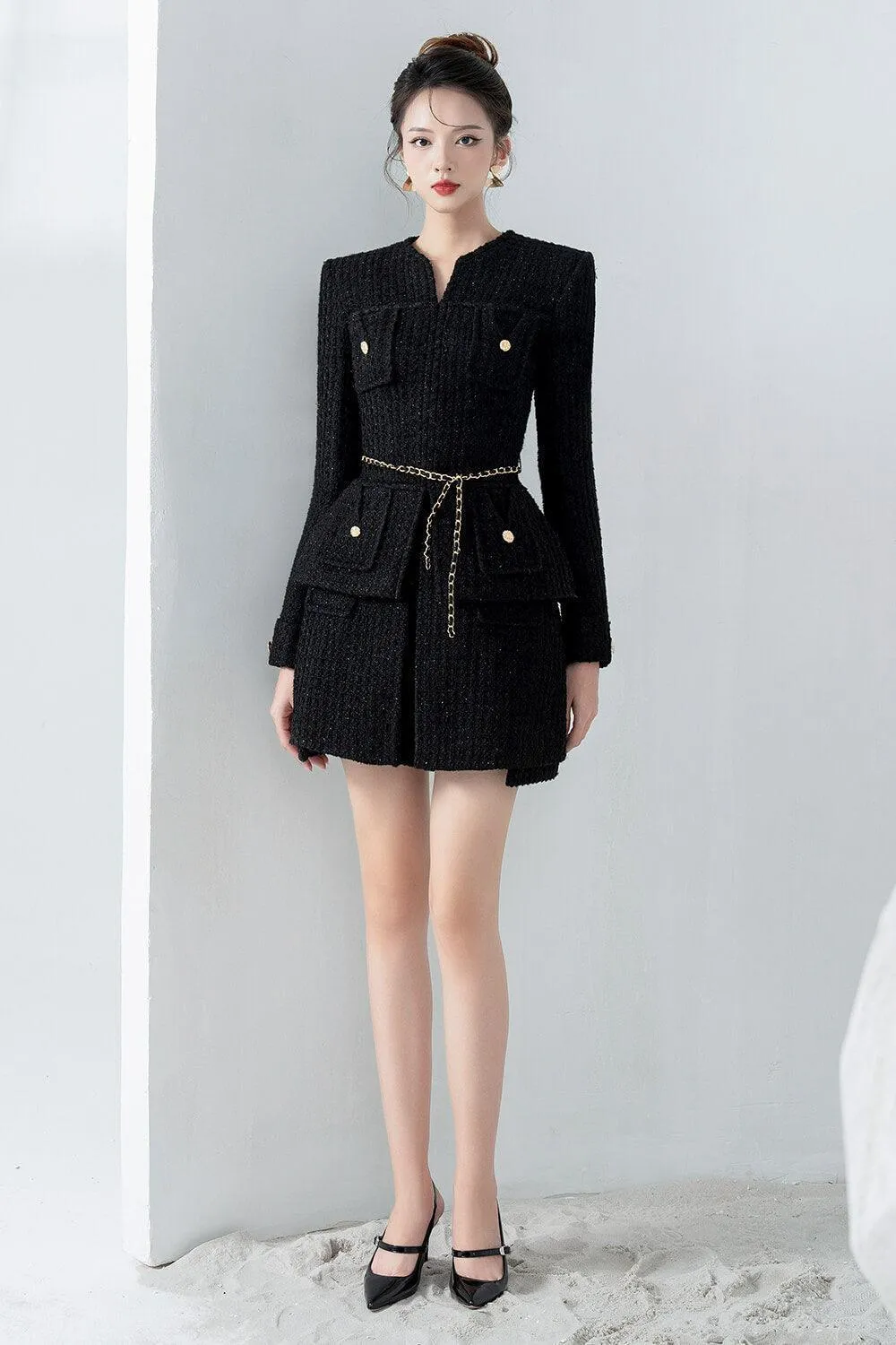 Gigi Peplum V-Neck Tweed Jacket