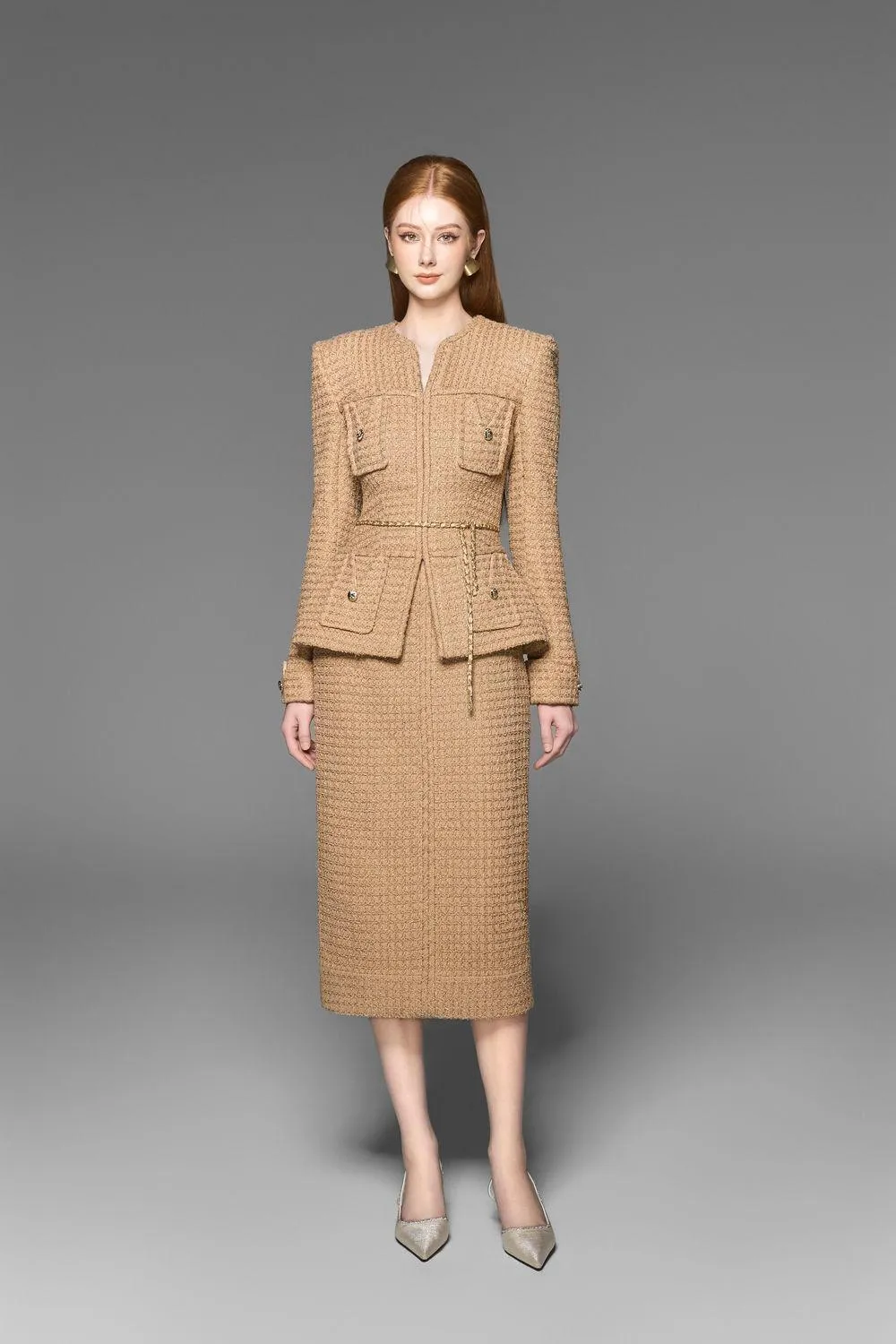 Gigi Peplum V-Neck Tweed Jacket