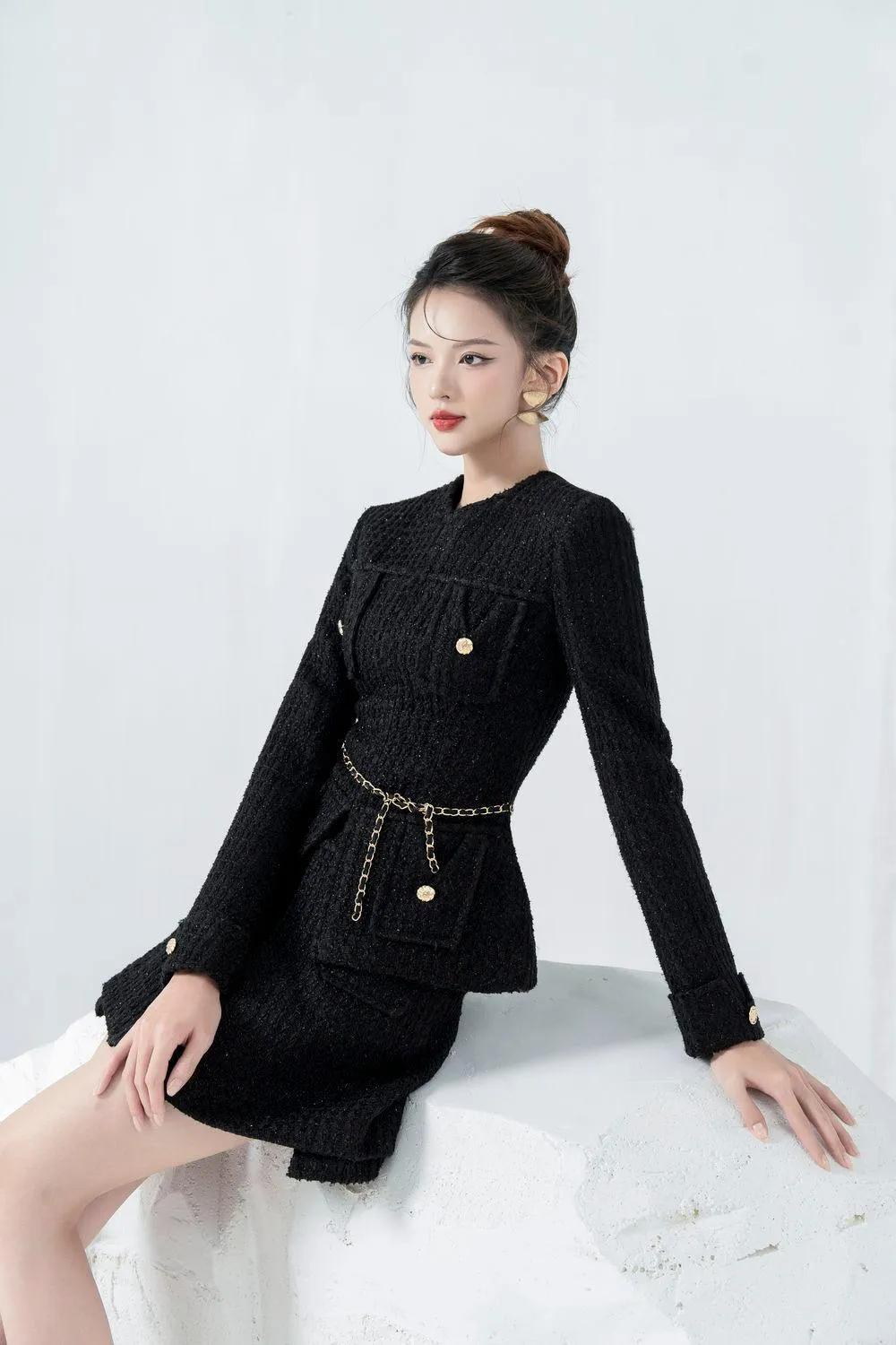 Gigi Peplum V-Neck Tweed Jacket