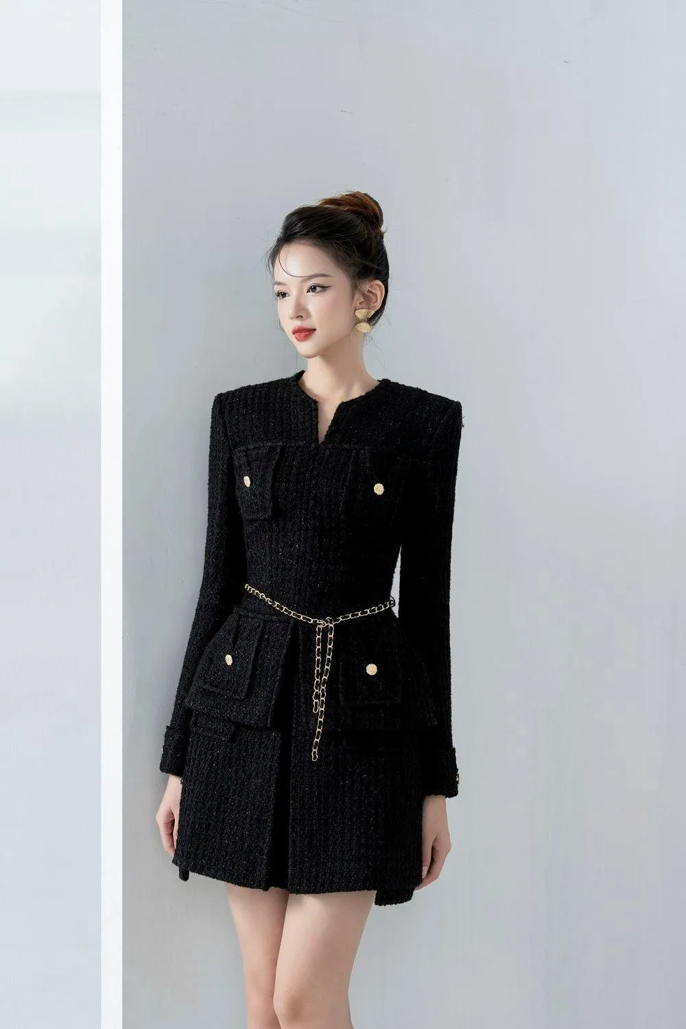 Gigi Peplum V-Neck Tweed Jacket
