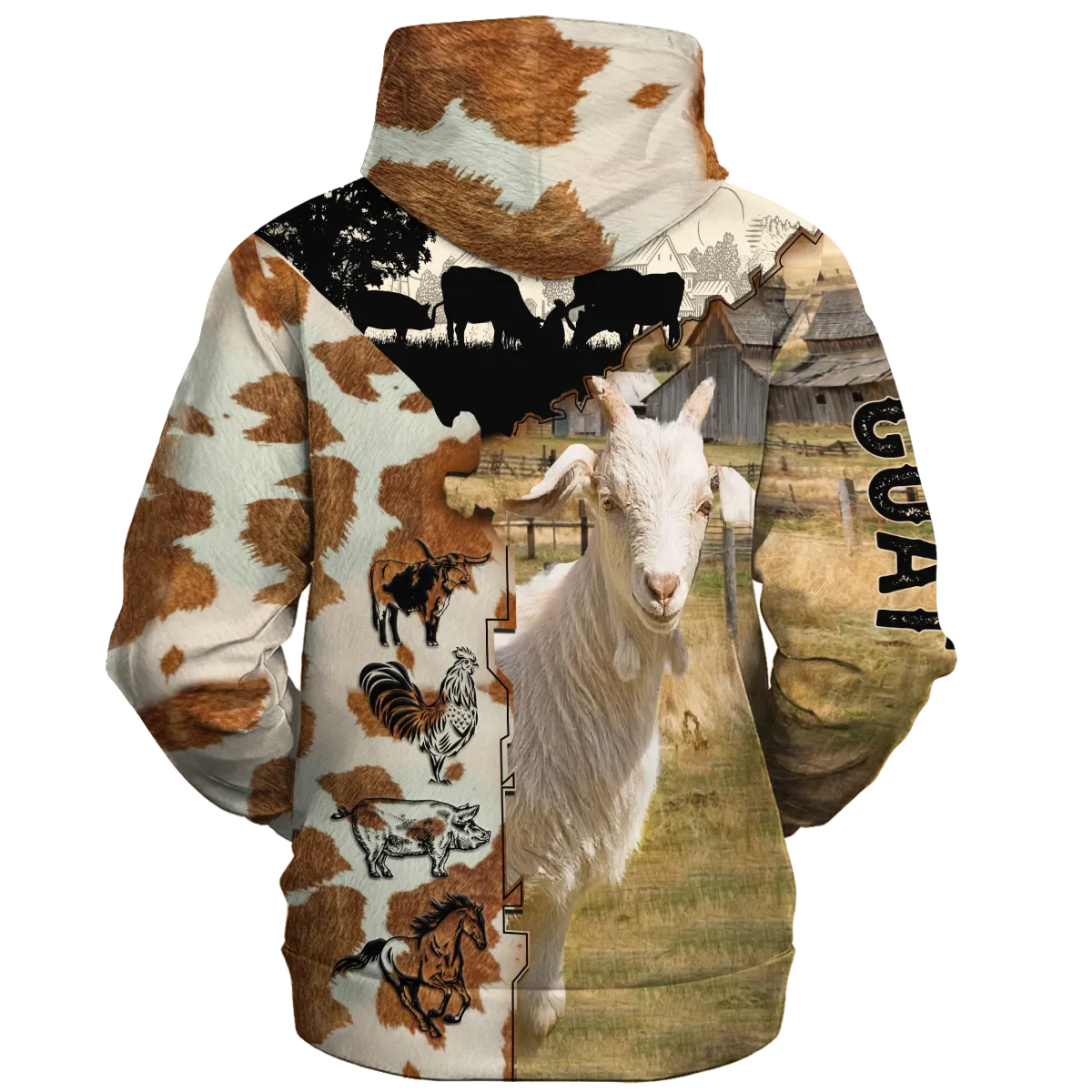 Goat Fur Pattern On The Farm Hoodie, 3D All Over Print Hoodie Men Women Farmer Hoodie