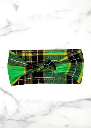 Green Plaid Top Knot Headband
