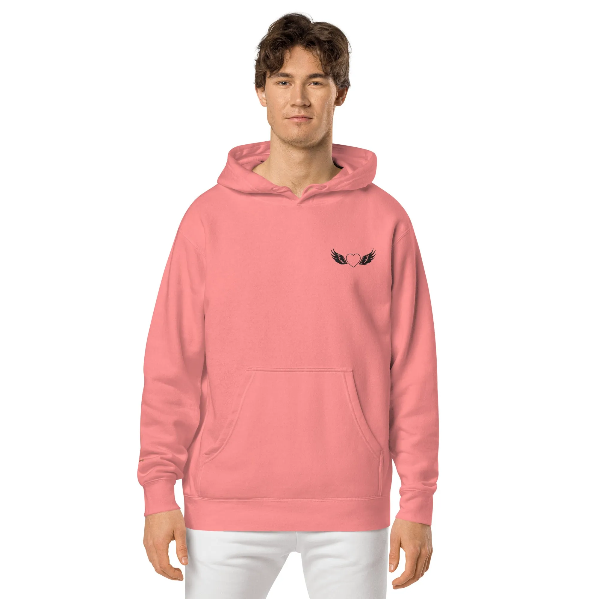 Heart and Wings Design Unisex Pigment-Dyed Hoodie