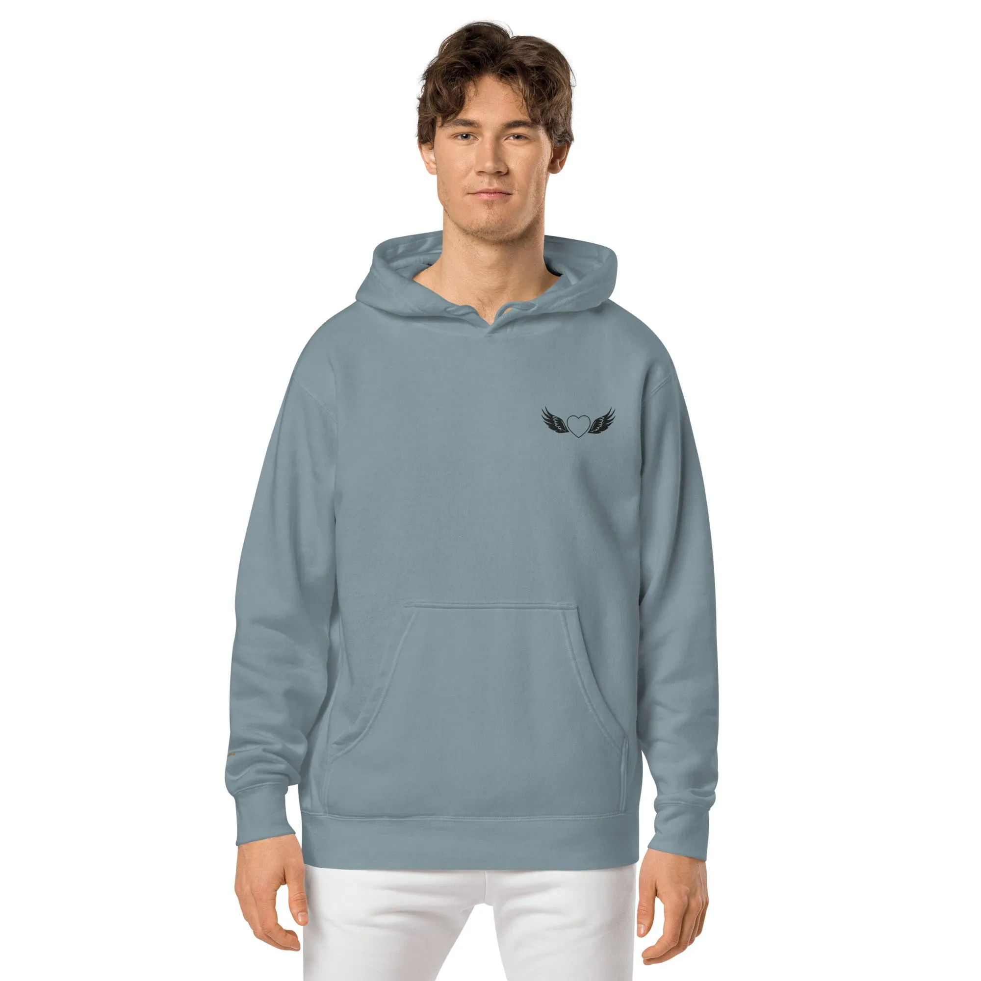 Heart and Wings Design Unisex Pigment-Dyed Hoodie