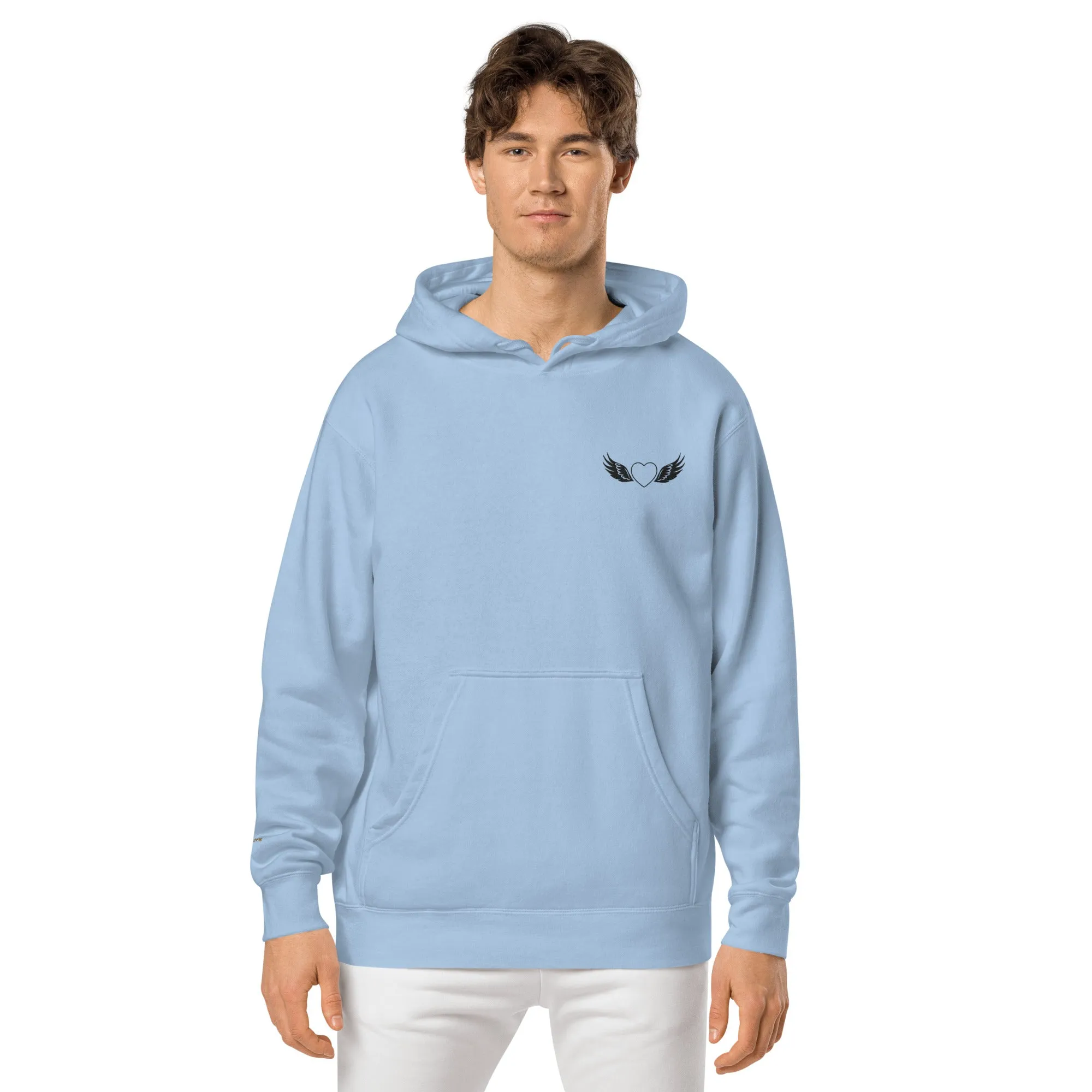 Heart and Wings Design Unisex Pigment-Dyed Hoodie