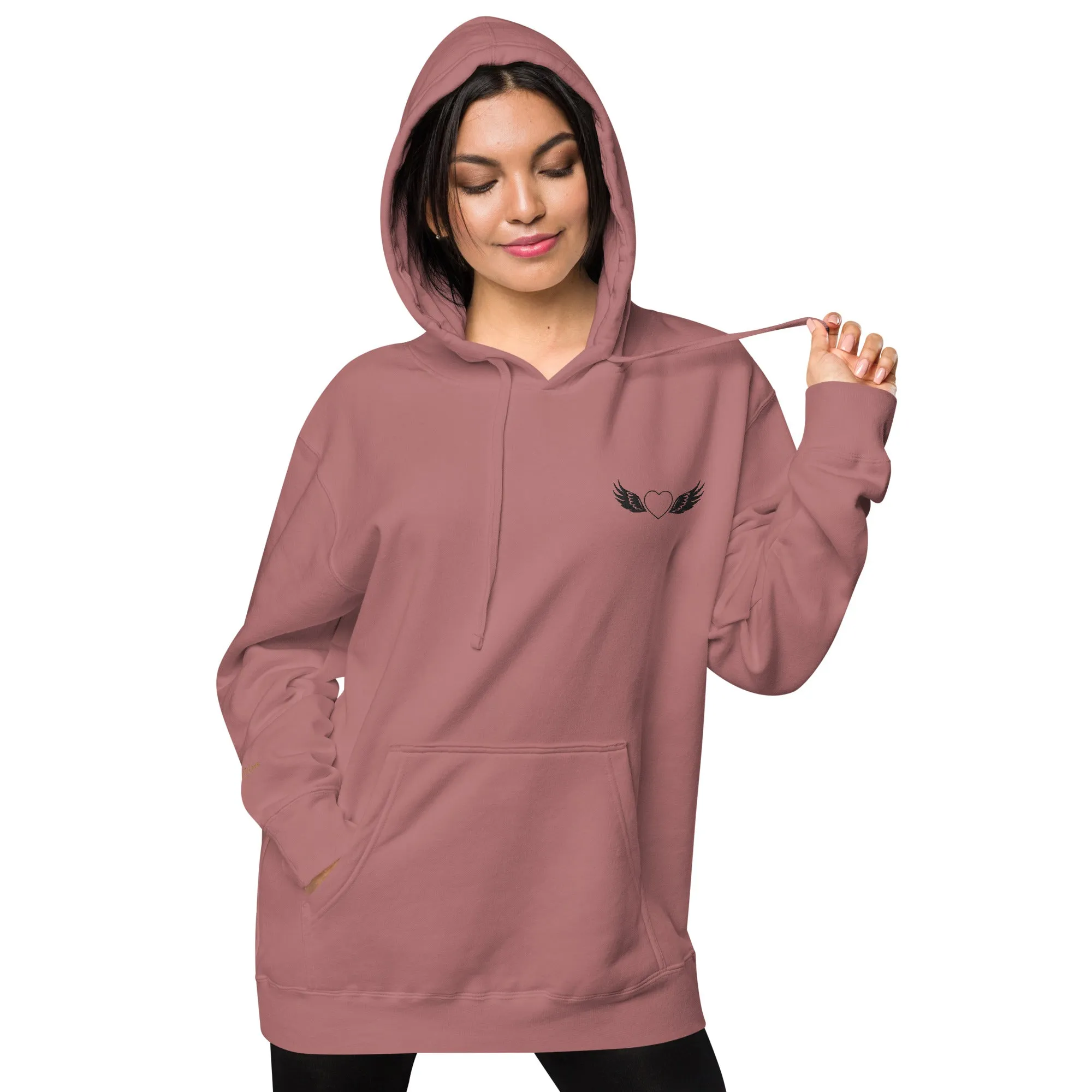 Heart and Wings Design Unisex Pigment-Dyed Hoodie
