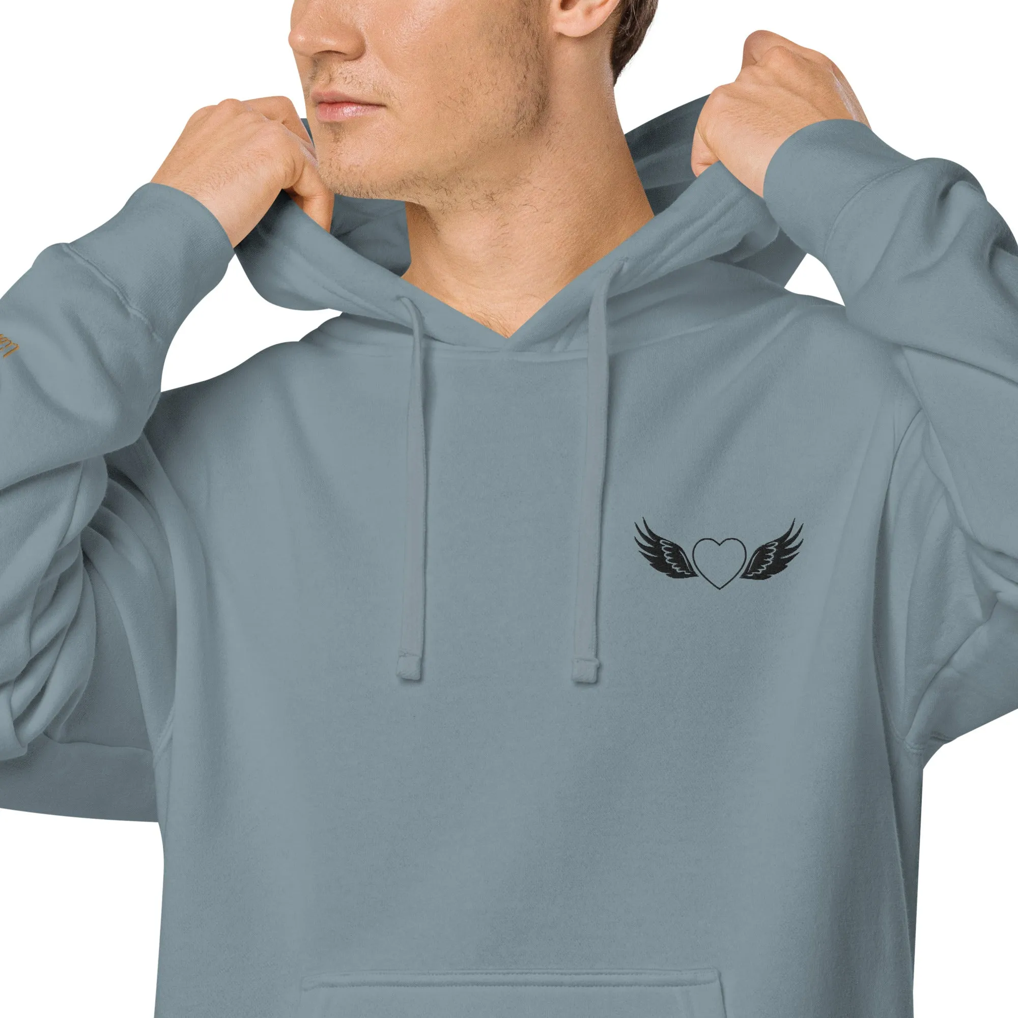 Heart and Wings Design Unisex Pigment-Dyed Hoodie