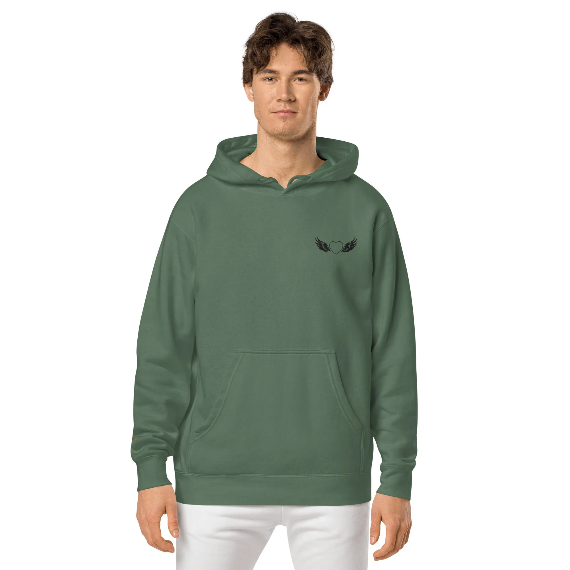 Heart and Wings Design Unisex Pigment-Dyed Hoodie