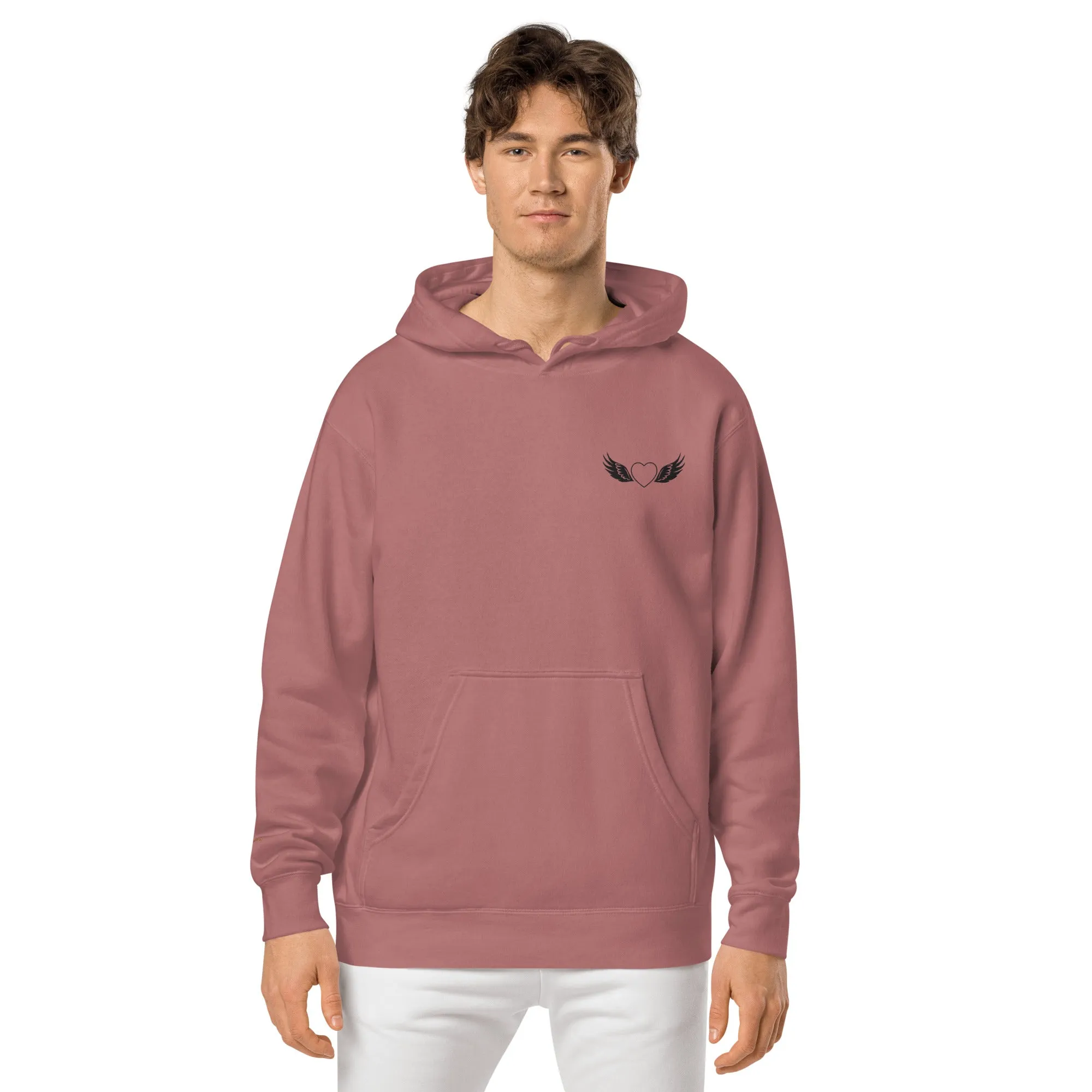Heart and Wings Design Unisex Pigment-Dyed Hoodie