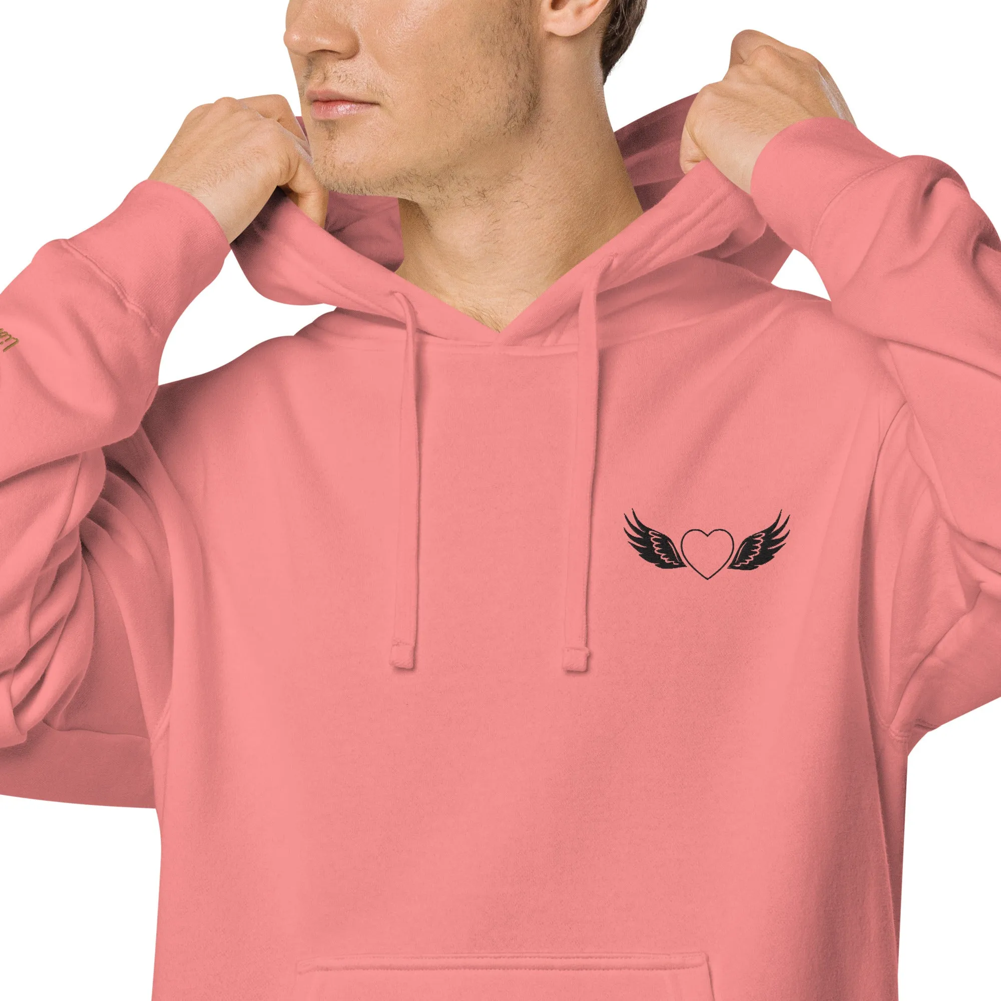 Heart and Wings Design Unisex Pigment-Dyed Hoodie