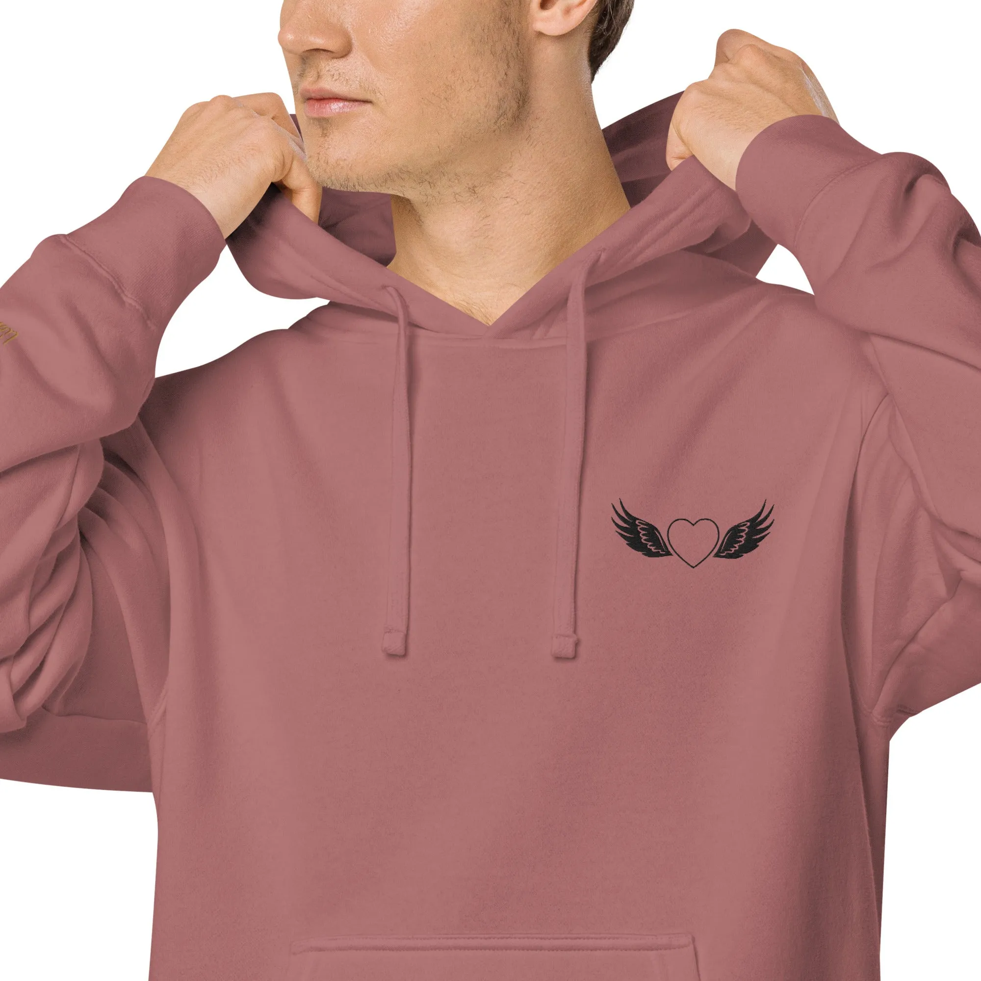 Heart and Wings Design Unisex Pigment-Dyed Hoodie
