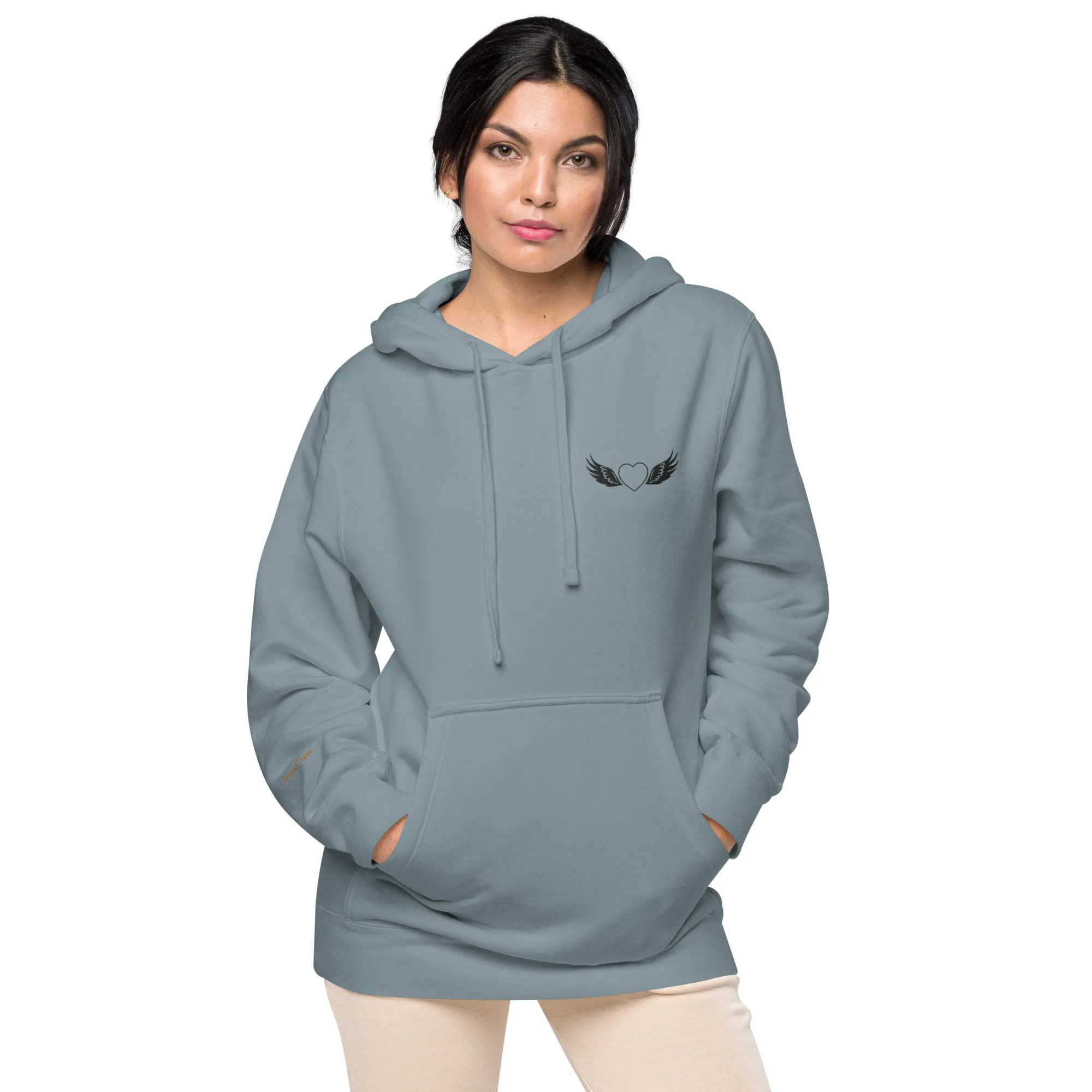 Heart and Wings Design Unisex Pigment-Dyed Hoodie
