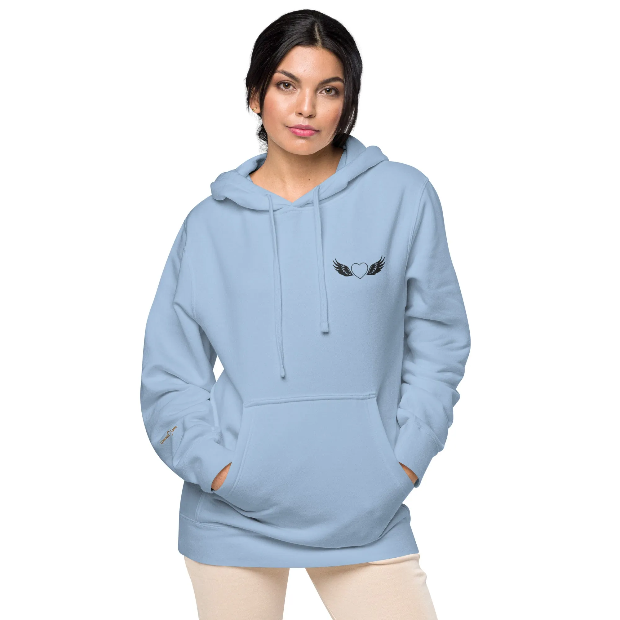Heart and Wings Design Unisex Pigment-Dyed Hoodie