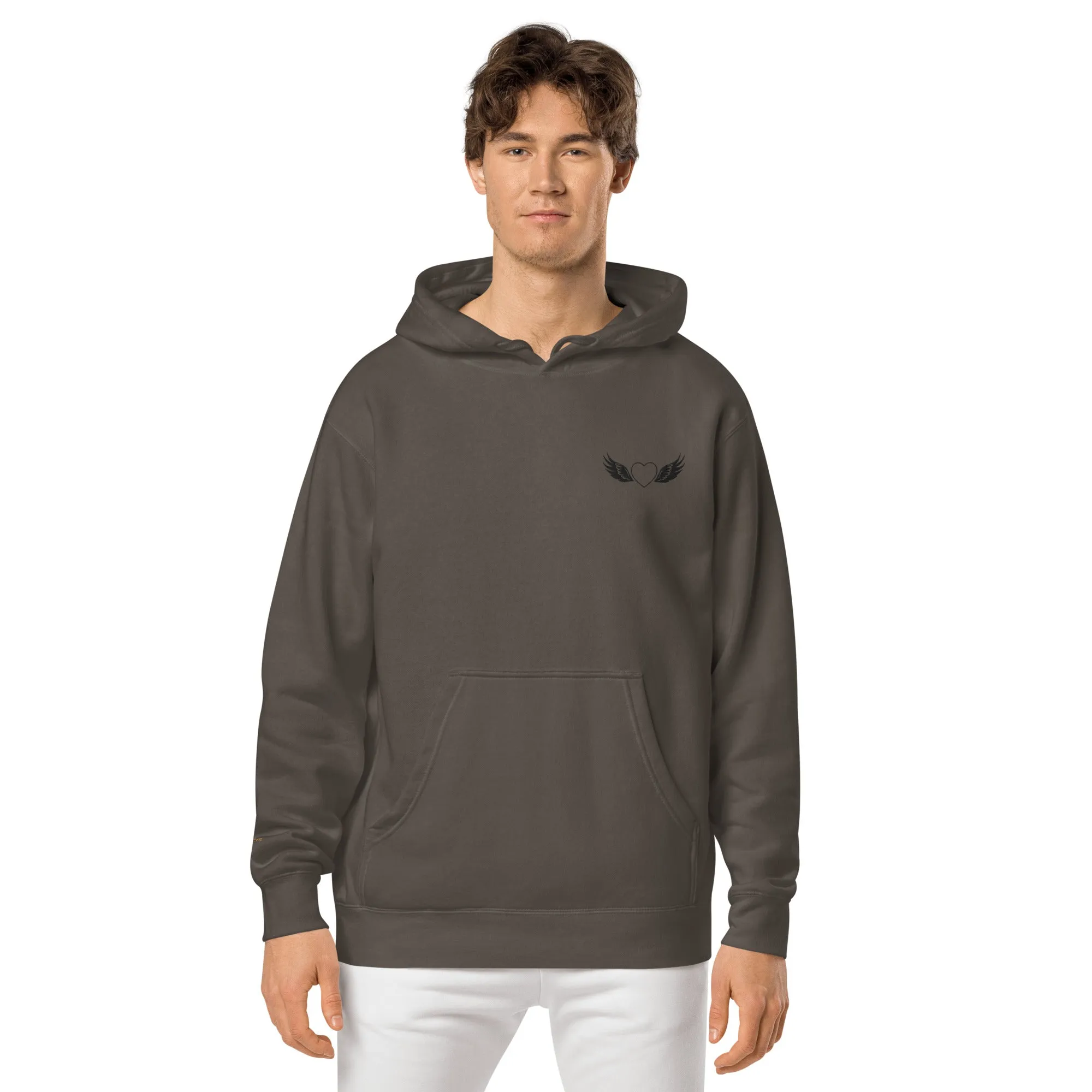 Heart and Wings Design Unisex Pigment-Dyed Hoodie