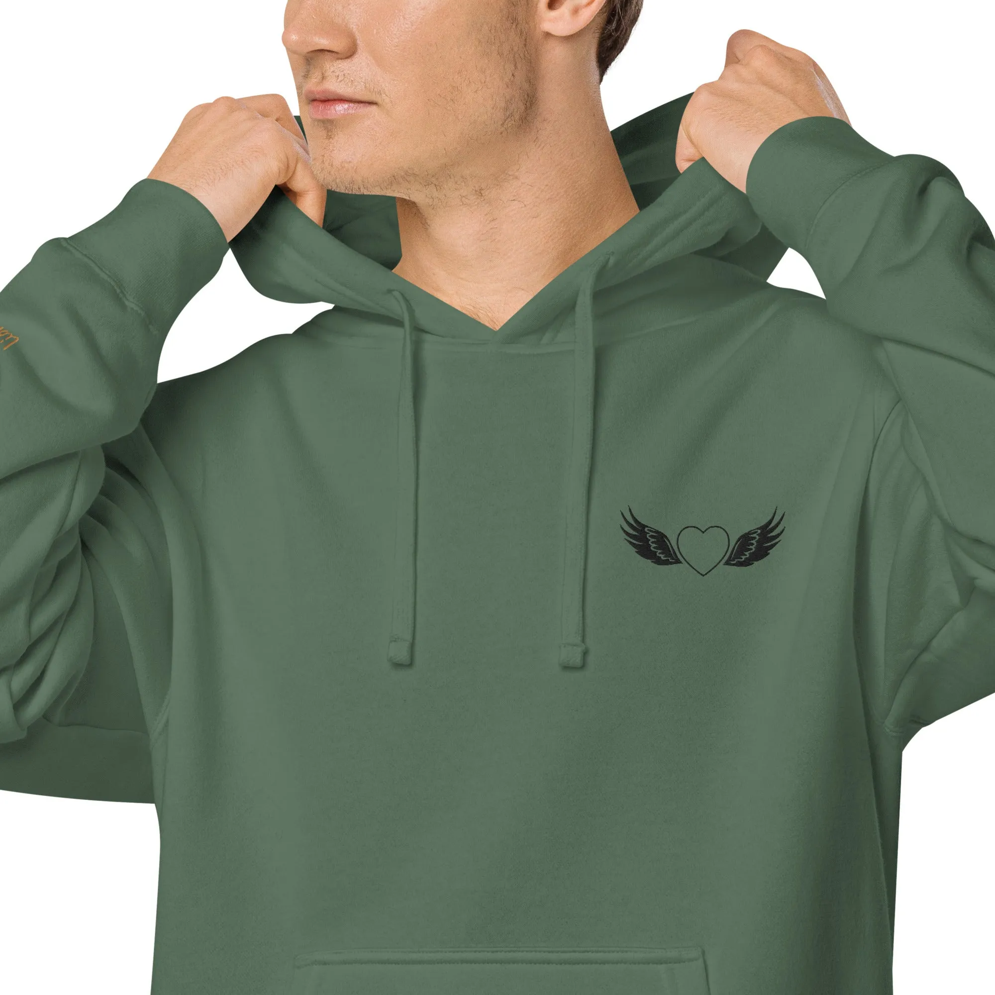 Heart and Wings Design Unisex Pigment-Dyed Hoodie